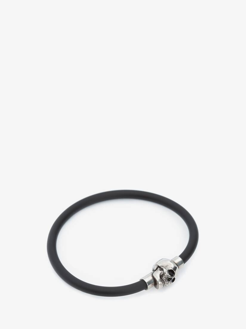 Rubber Cord Skull Bracelet in Black - 2