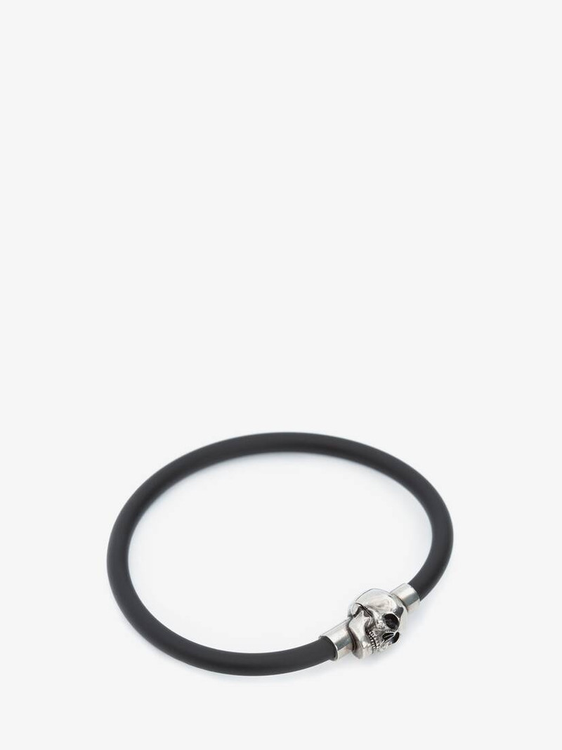 Alexander McQueen Rubber Cord Skull Bracelet in Black outlook