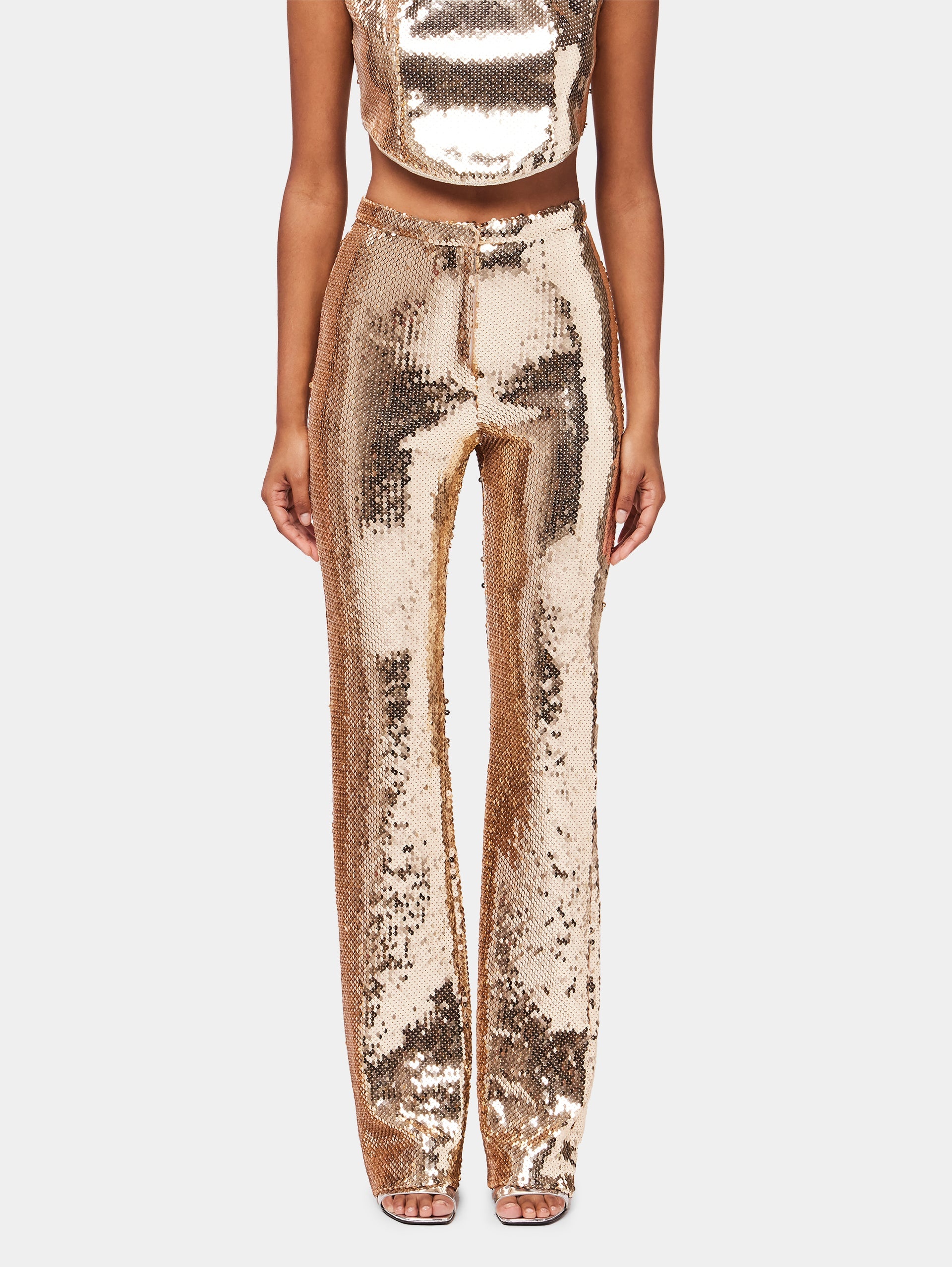 GOLD SEQUINS TROUSERS WITH METALLIC PEARLED DETAIL - 3