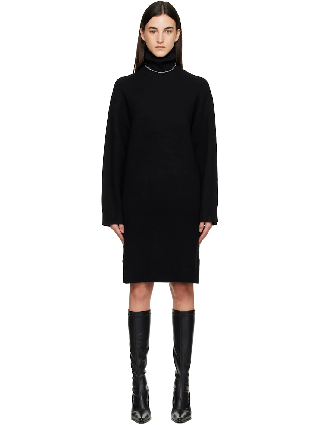 Black Broad Turtleneck Minidress - 1
