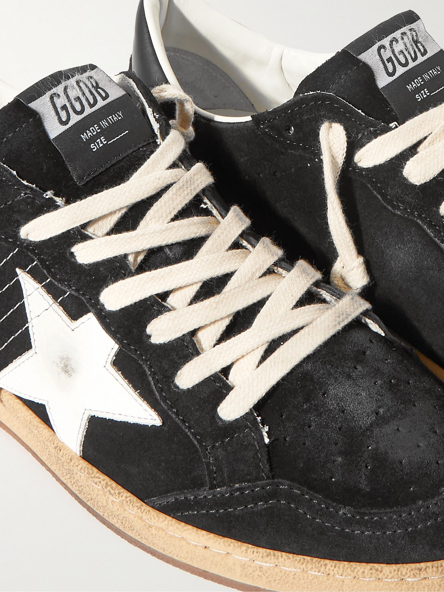 Ball Star Distressed Suede and Leather Sneakers Black - 6