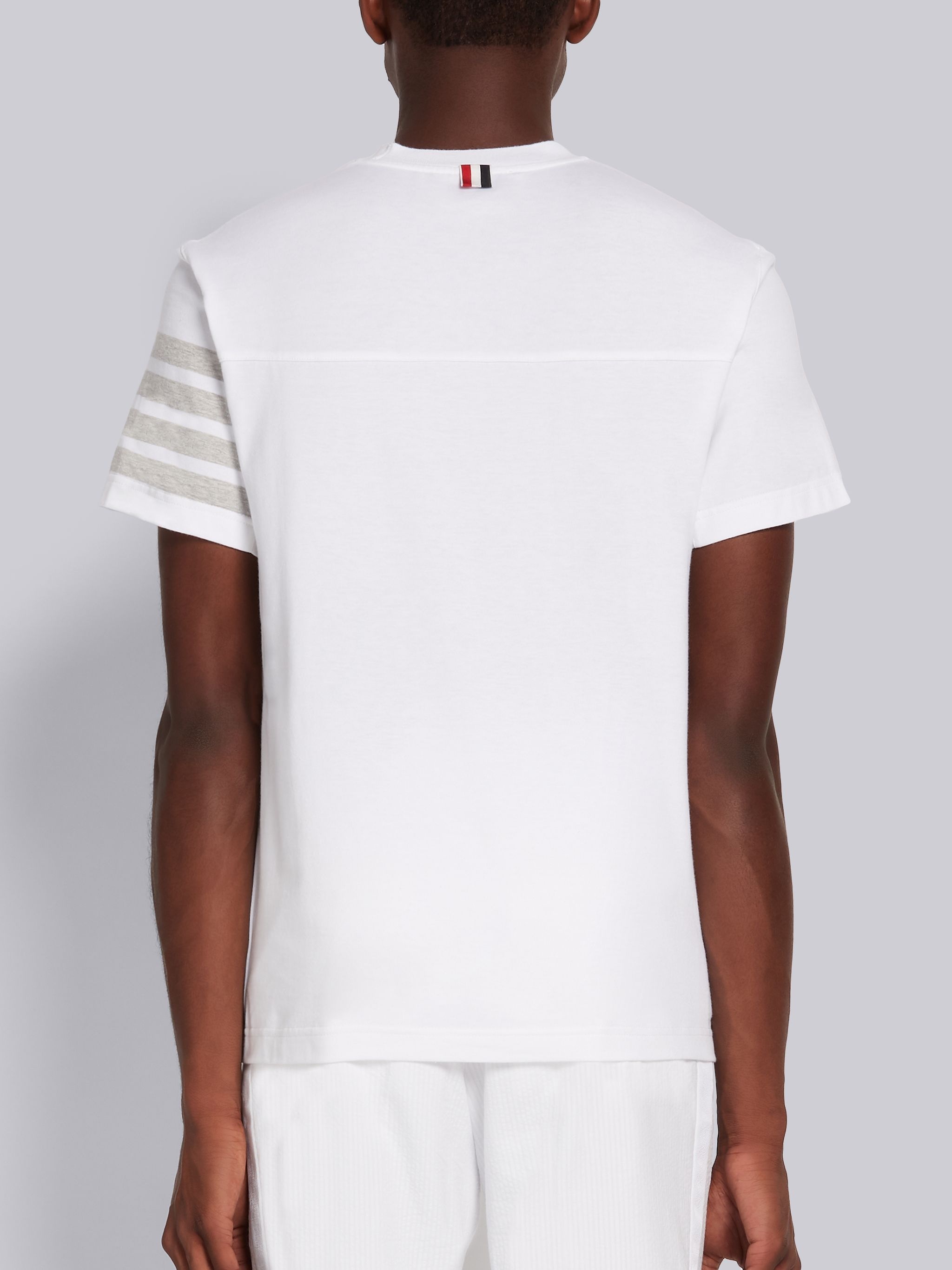 White Cotton Jersey 4-Bar Short Sleeve Yoke Seam Tee - 3