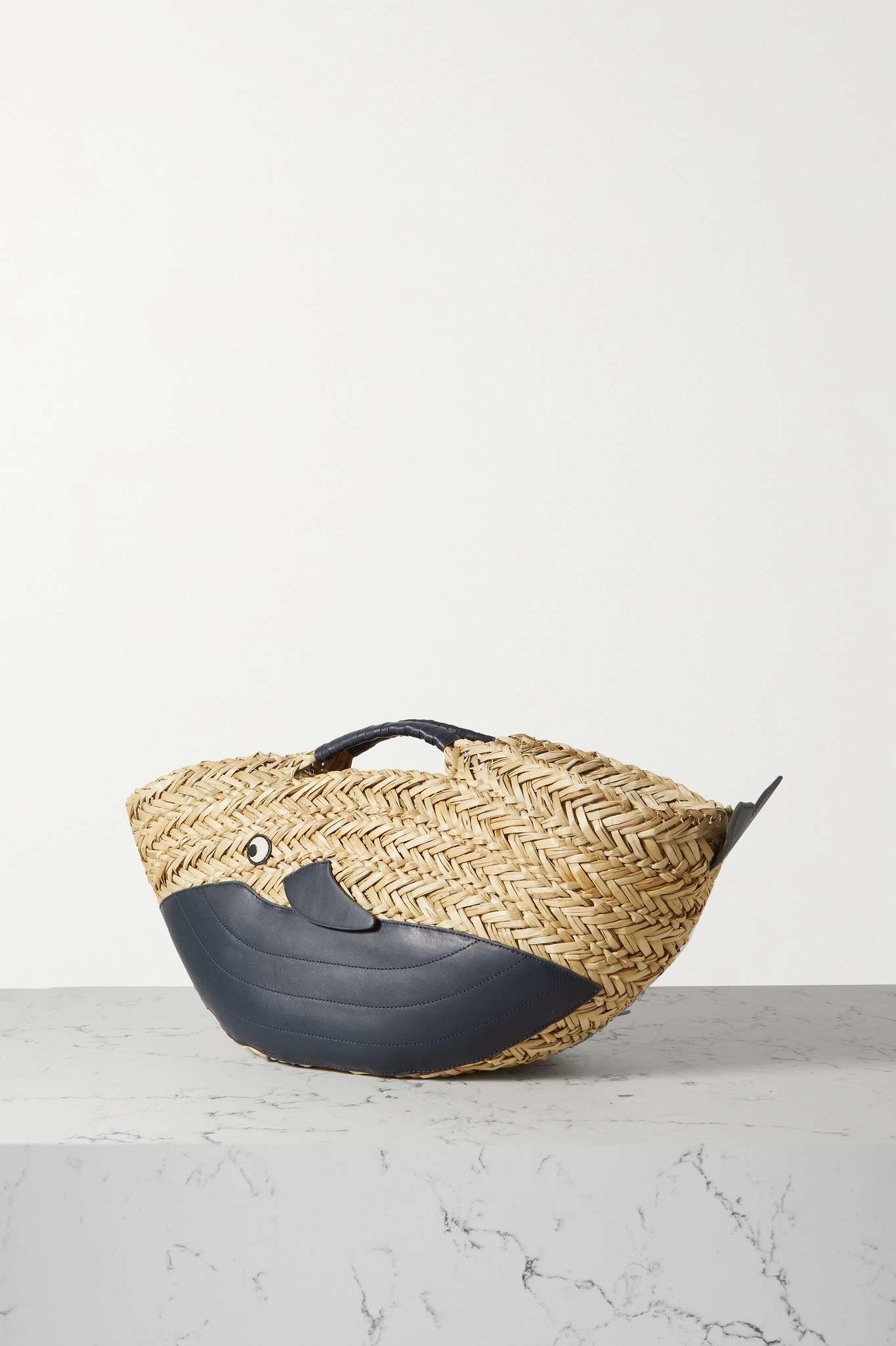 Whale leather-trimmed seagrass basket - 3