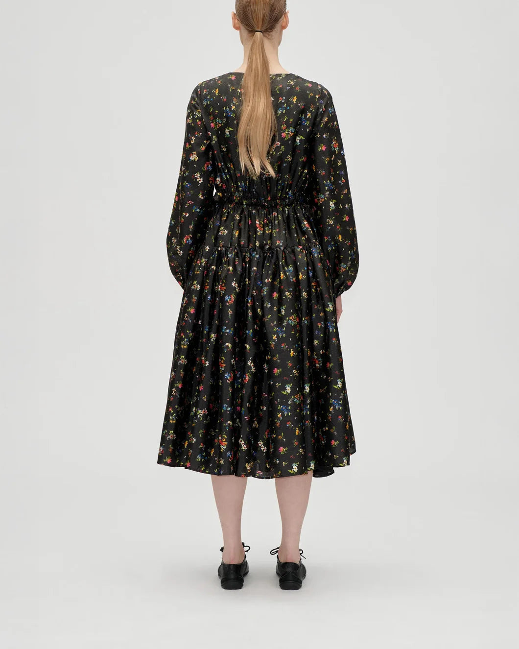 WAIST TIE RUFFLE MIDI DRESS - MAGNOLIA GARDEN - 3