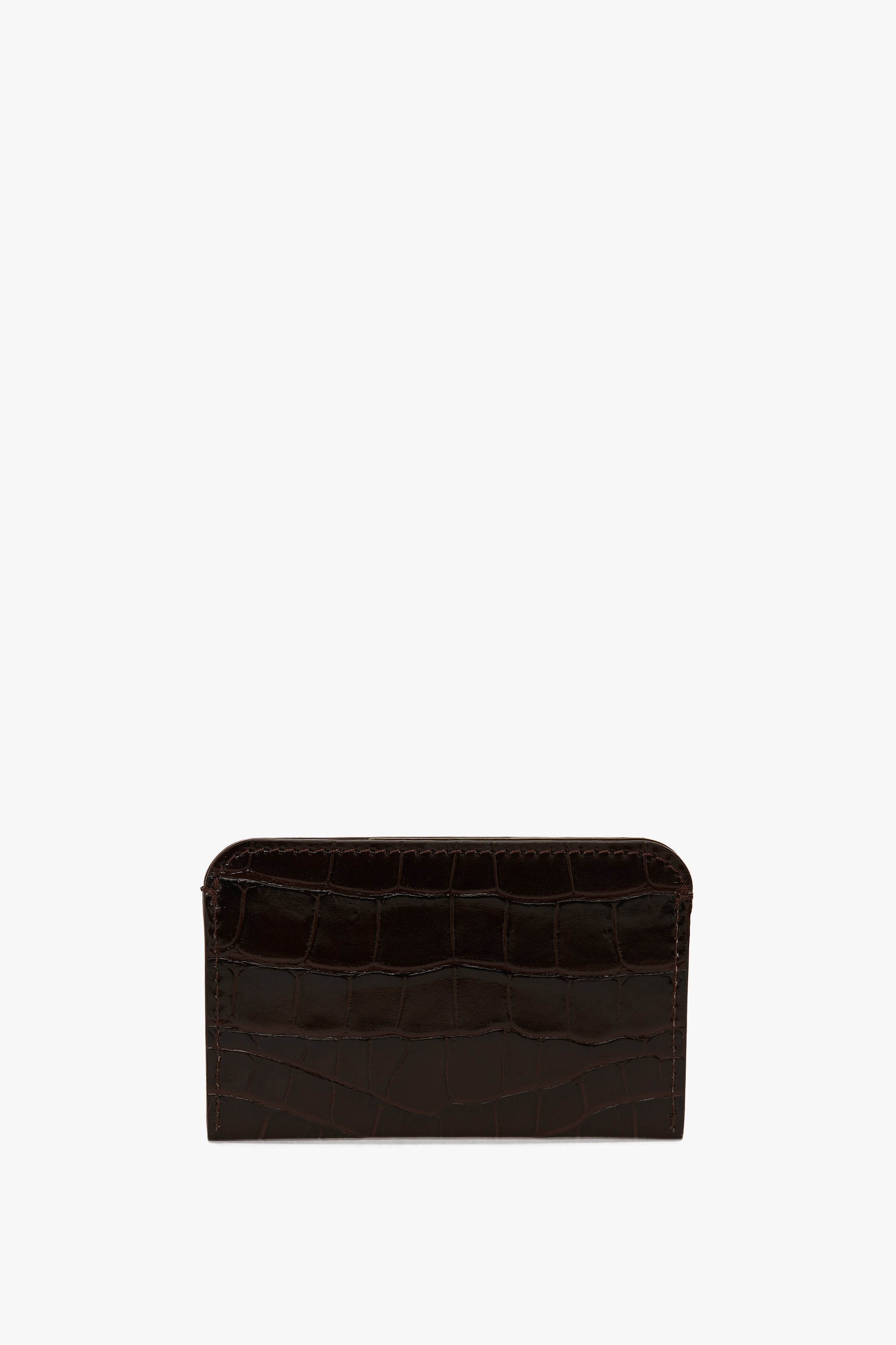 Envelope Card Holder In Espresso Croc Embossed Leather - 2