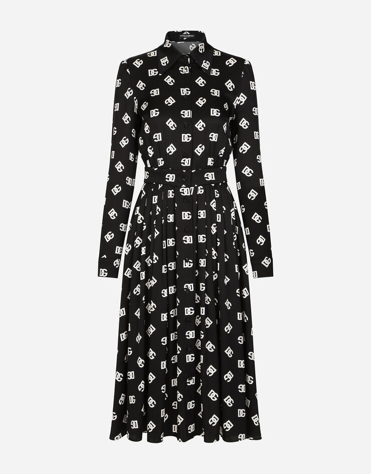 Charmeuse calf-length dress with all-over DG print - 1