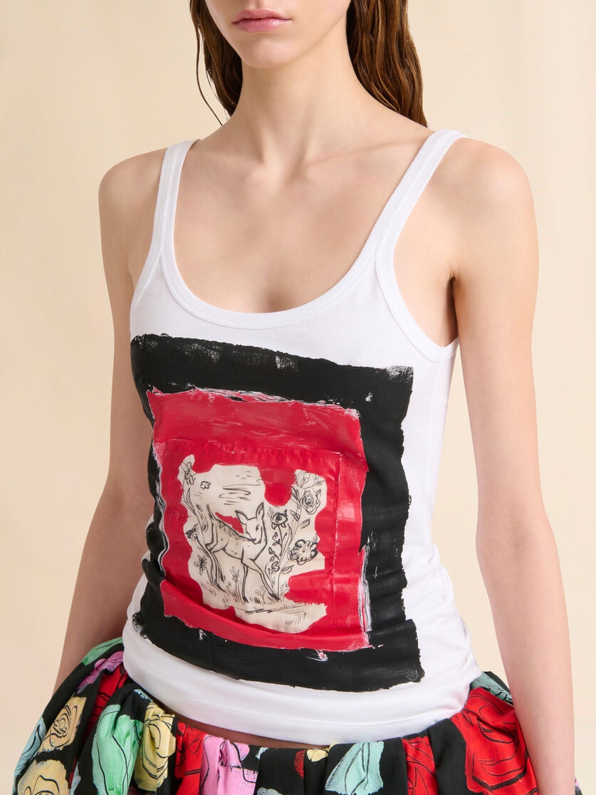 WHITE COTTON TANK TOP WITH FAWN PRINT - 4