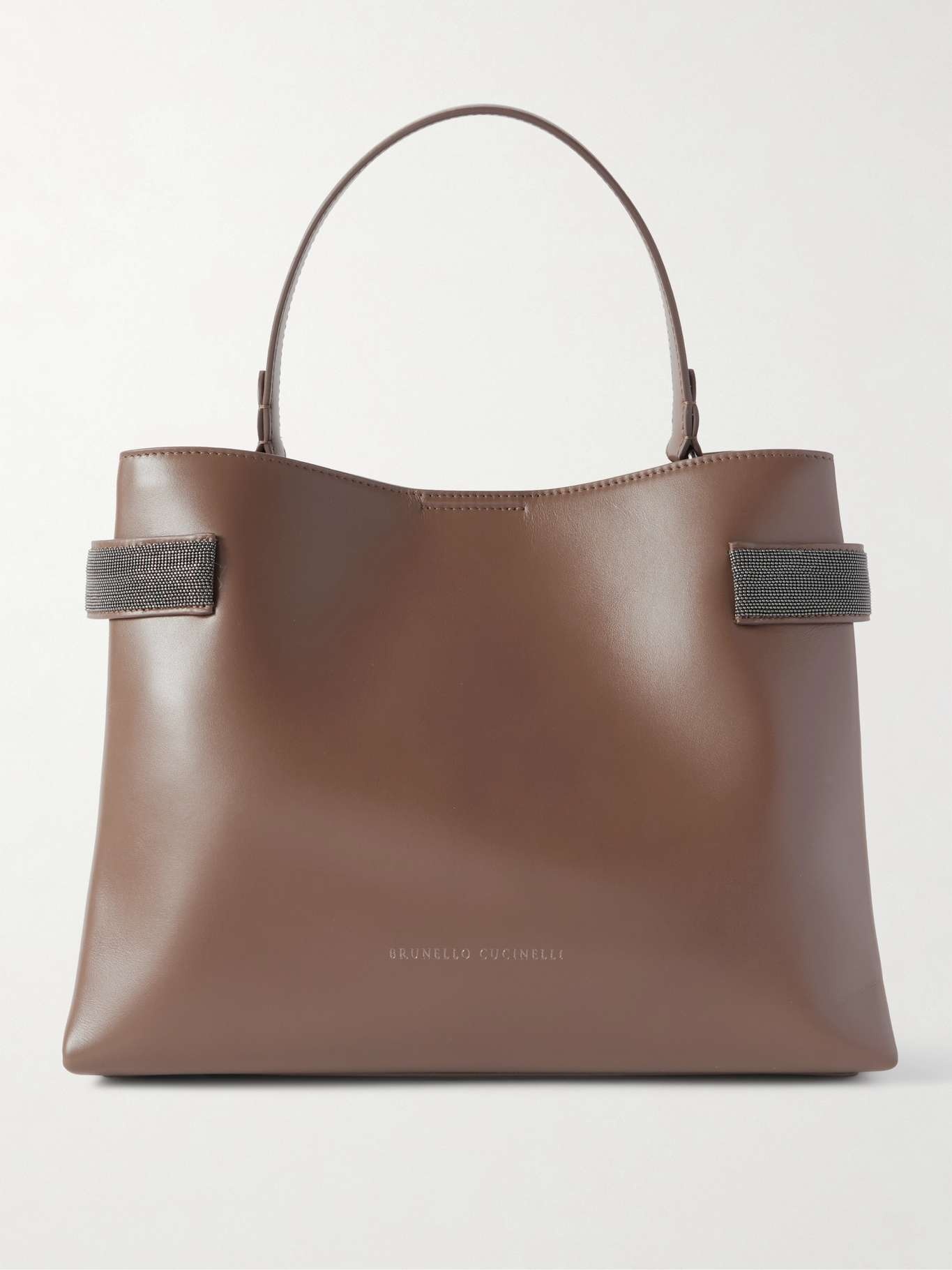 Bead-embellished leather shoulder bag Brown - 1