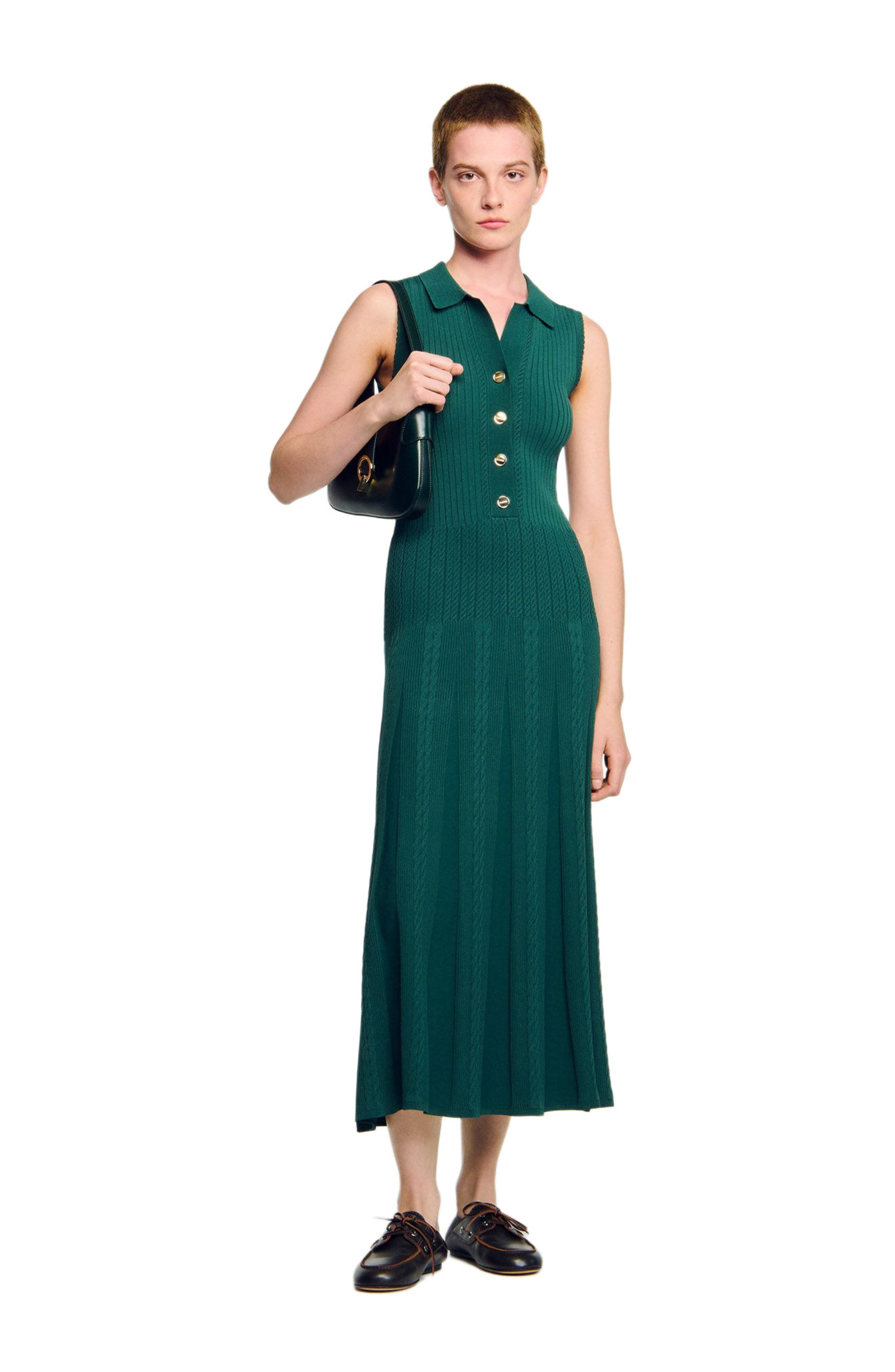 SANDRO Knit dress with polo neck in Dark Green at Nordstrom - 6