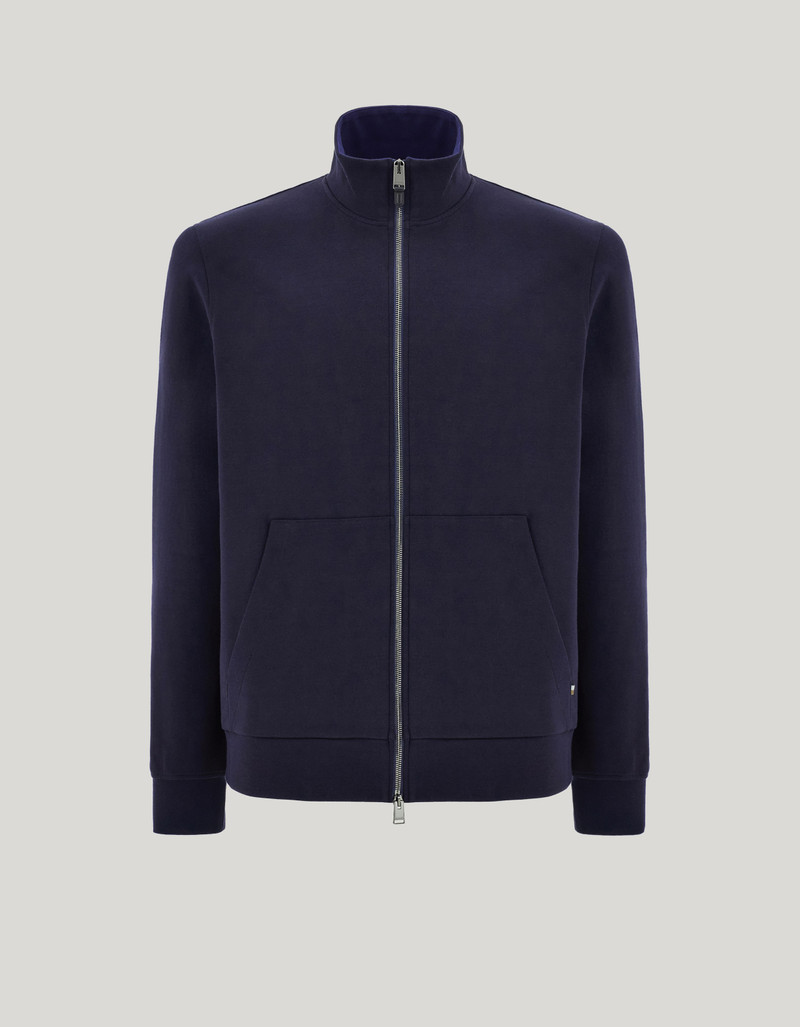 BLUE COTTON-BLEND ZIPPERED SWEATSHIRT WITH CONTRASTING DETAILS 1