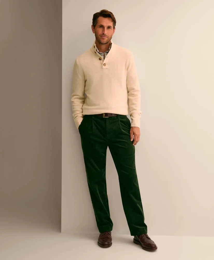 Cotton Wide-Wale Pleated Corduroy Pants - 1