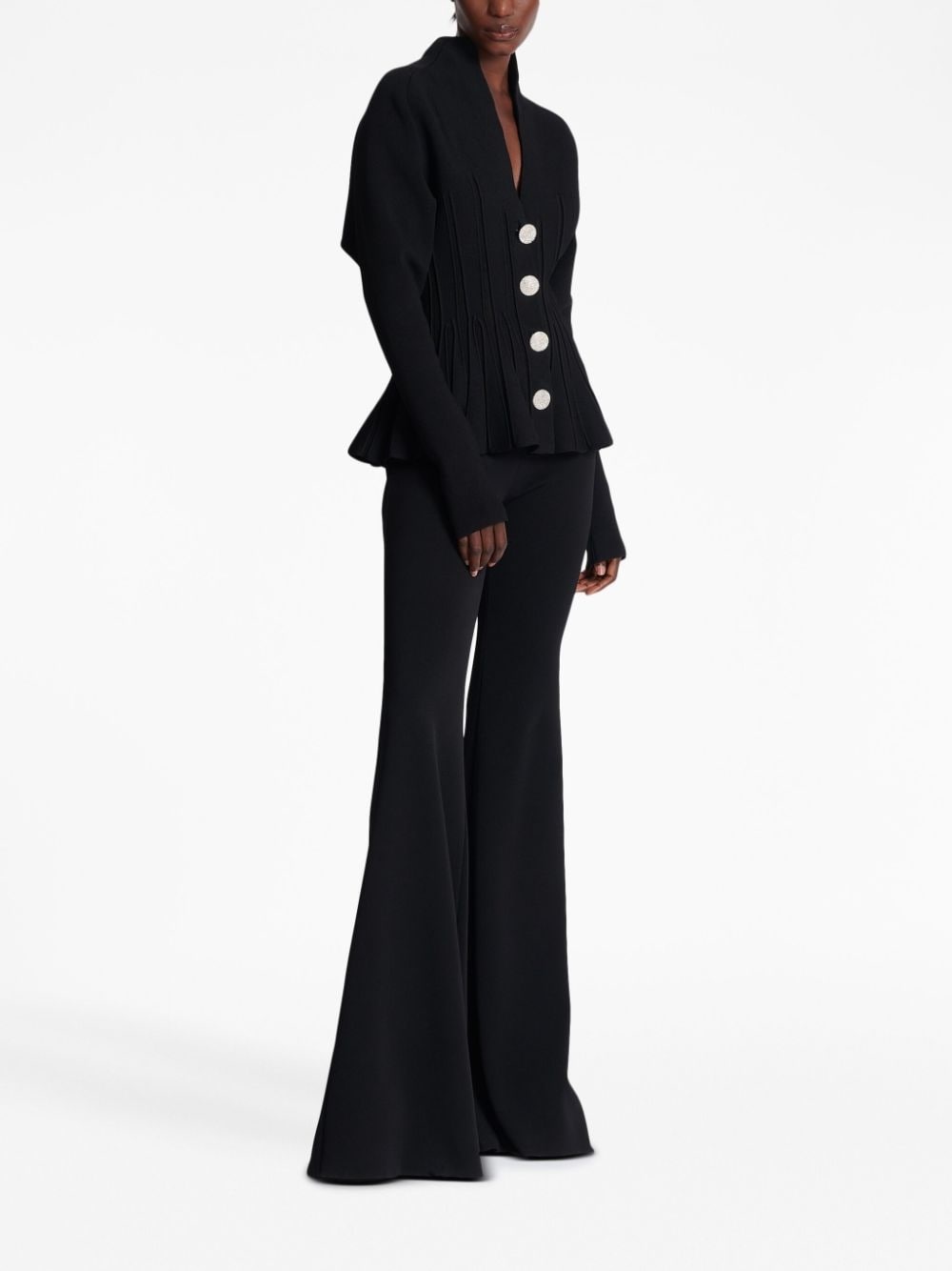 rib-knit pleated cardigan - 3