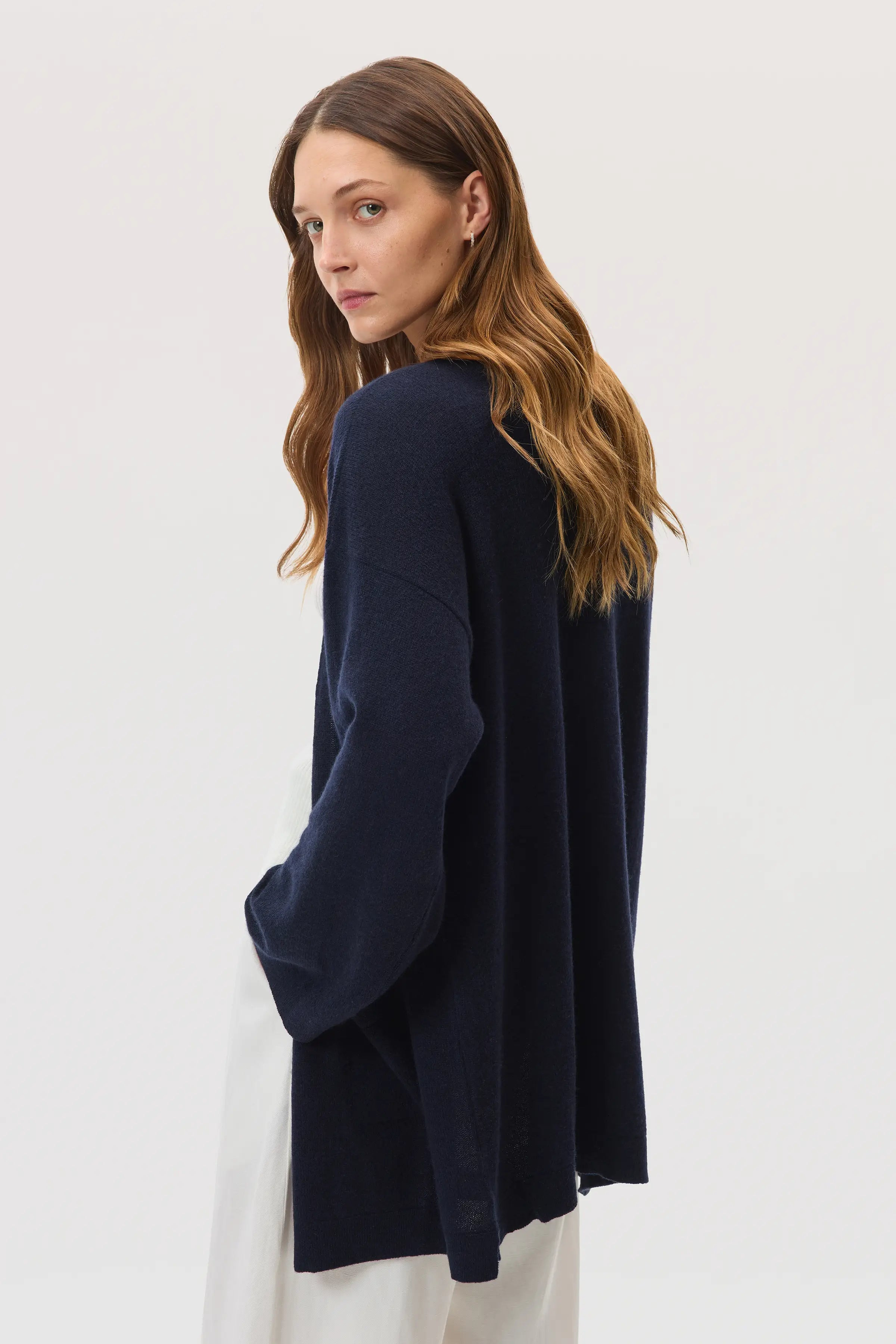 Cashmere Kimono Navy Cardigan - 3