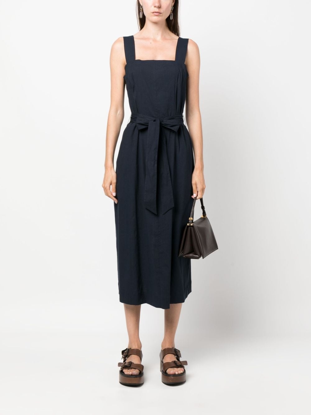 belted square-neck midi dress - 2