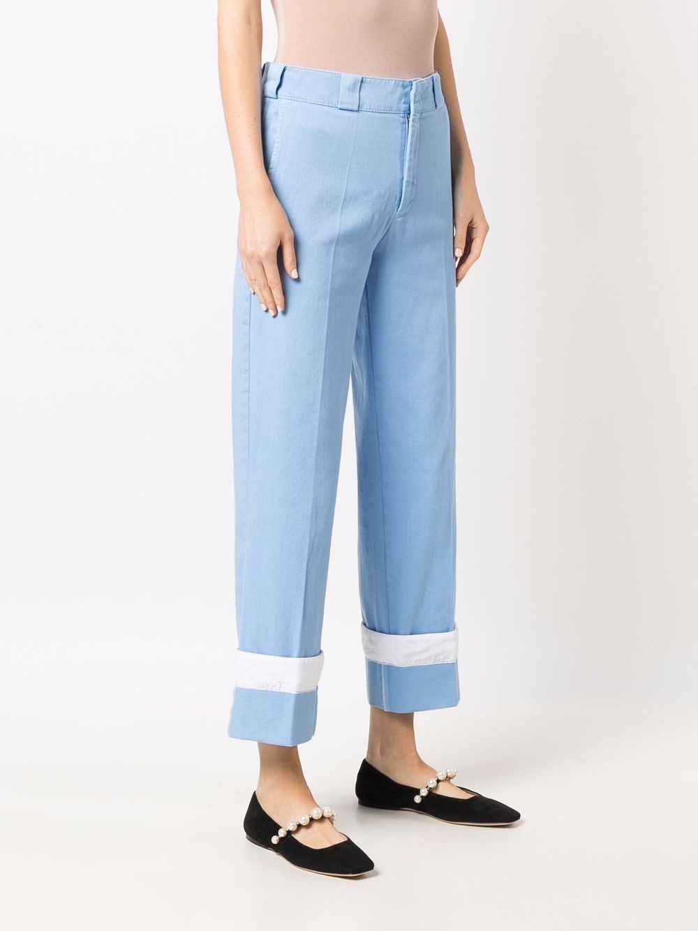 turn-up hem denim trousers - 3