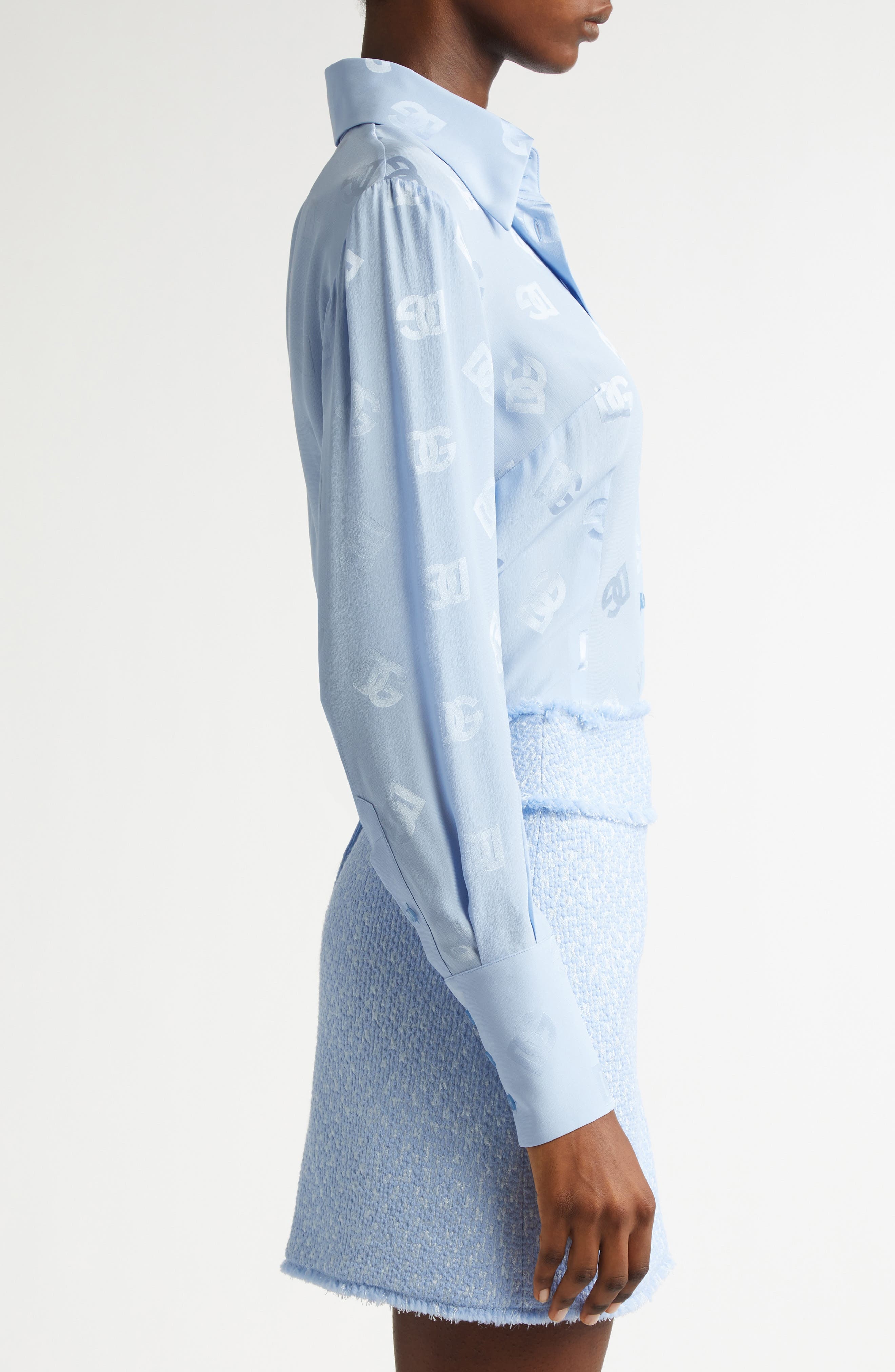Dolce&Gabbana Logo Jacquard Silk Button-Up Shirt in F3981 Glicine Viola Chiari at Nordstrom - 4