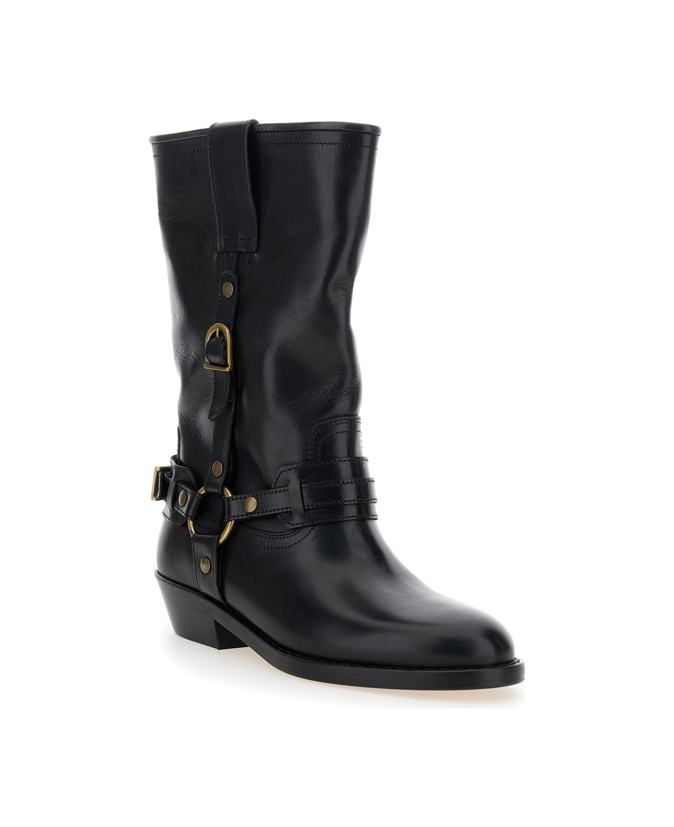 'heiko' Black Ankle Boots With Studs And Ring In Leather Woman - 2