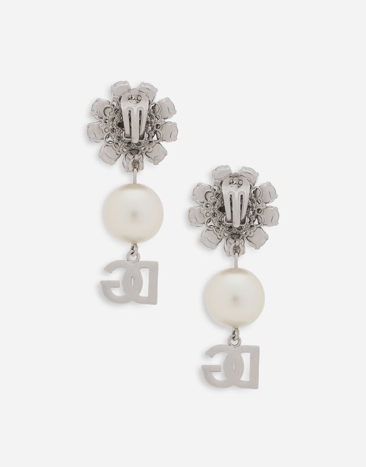 Earrings with rhinestones, pearls and DG logo - 2