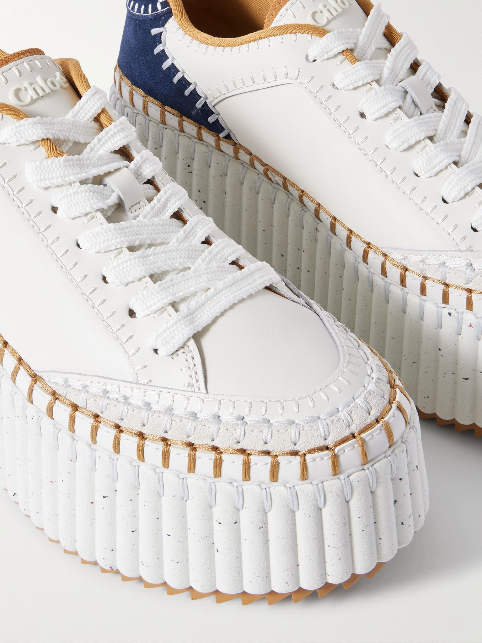 Nama suede-trimmed leather platform sneakers White - 4
