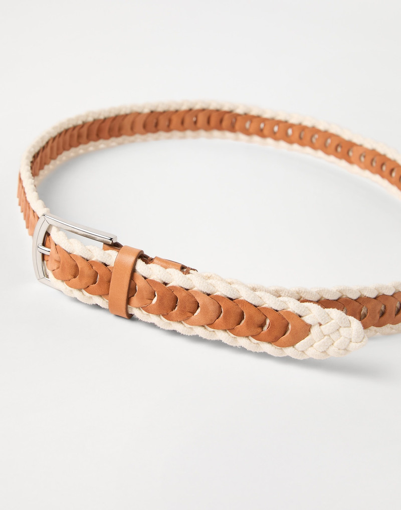 Brunello Cucinelli Braided leather and canvas belt outlook