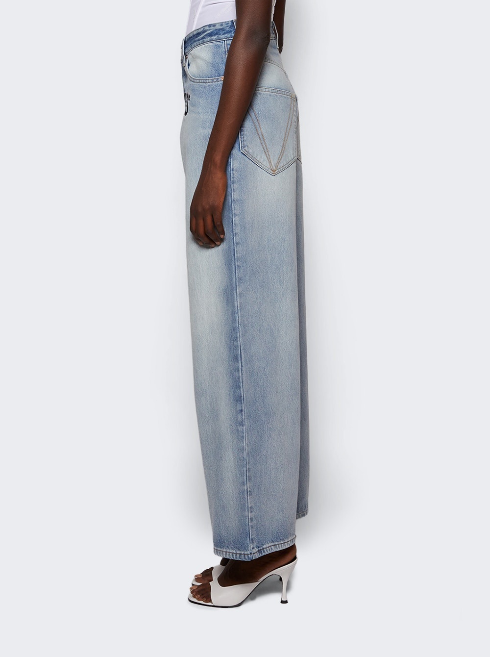 Embroidered Logo Baggy Jeans Light Blue - 4