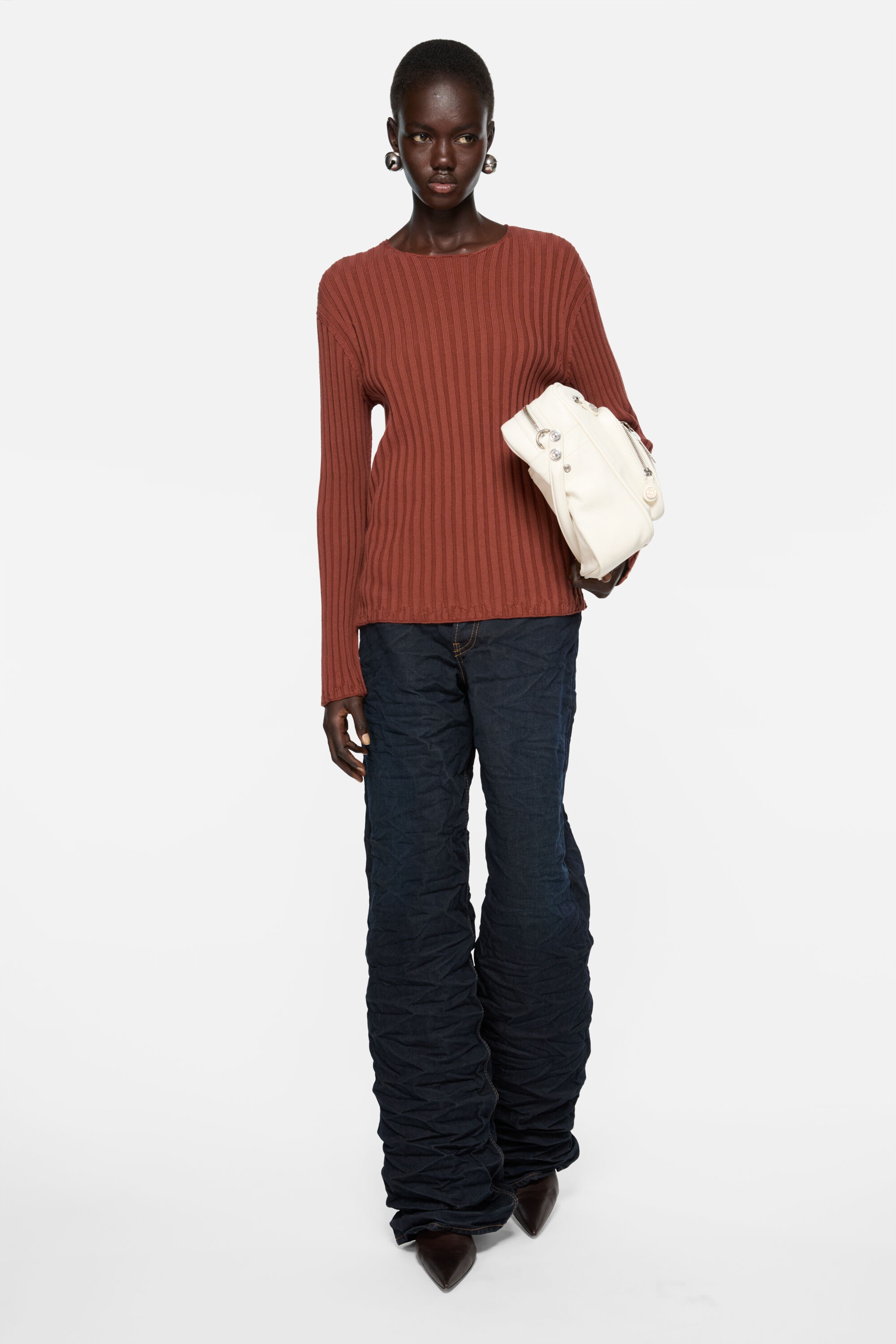 Ribbed crewneck knit - Terracotta red - 2