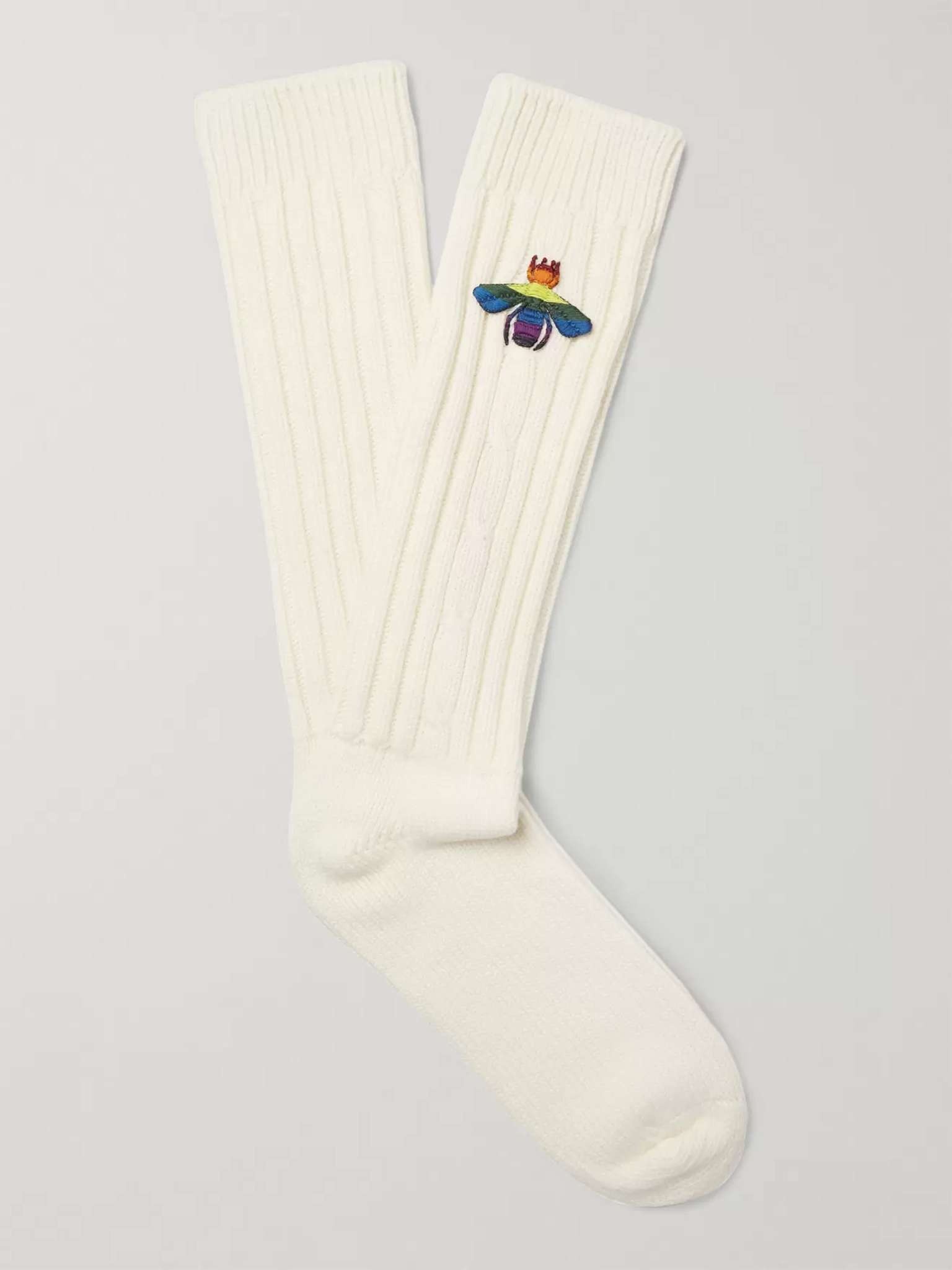 Appliquéd Ribbed Knitted Socks - 1