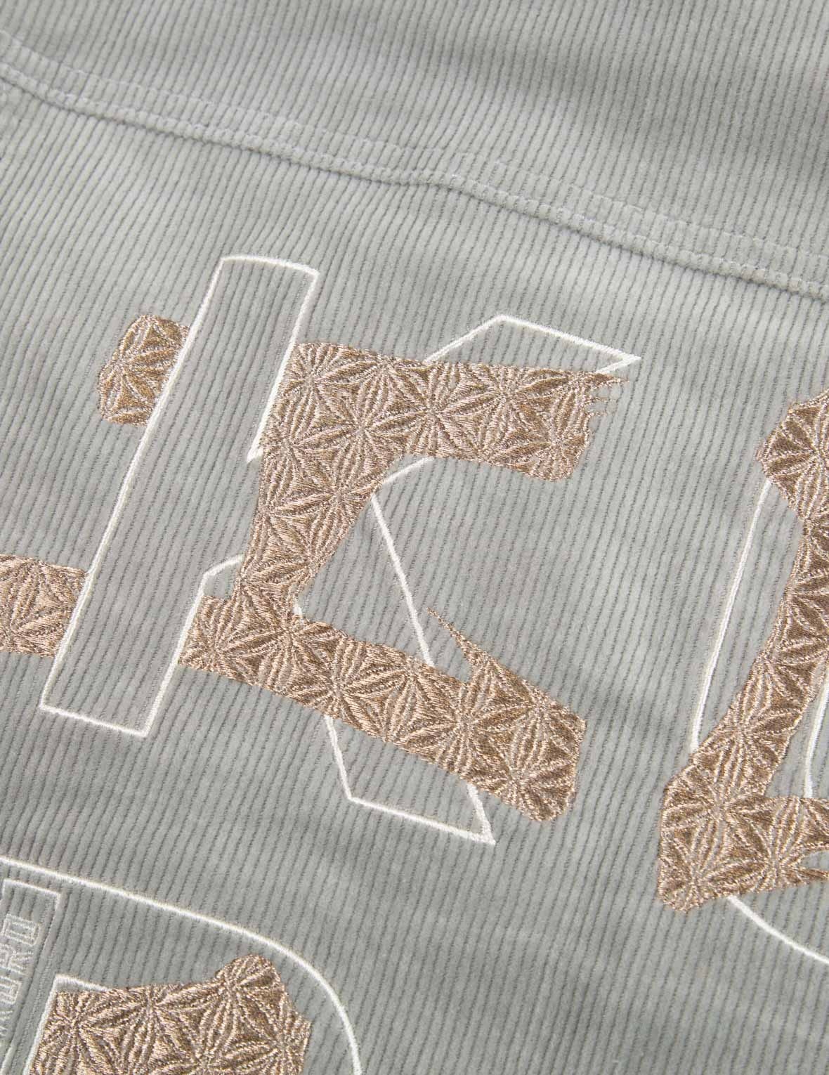 Logo Embroidered Corduroy Shirt Jacket with Sleeves Blocking - 13