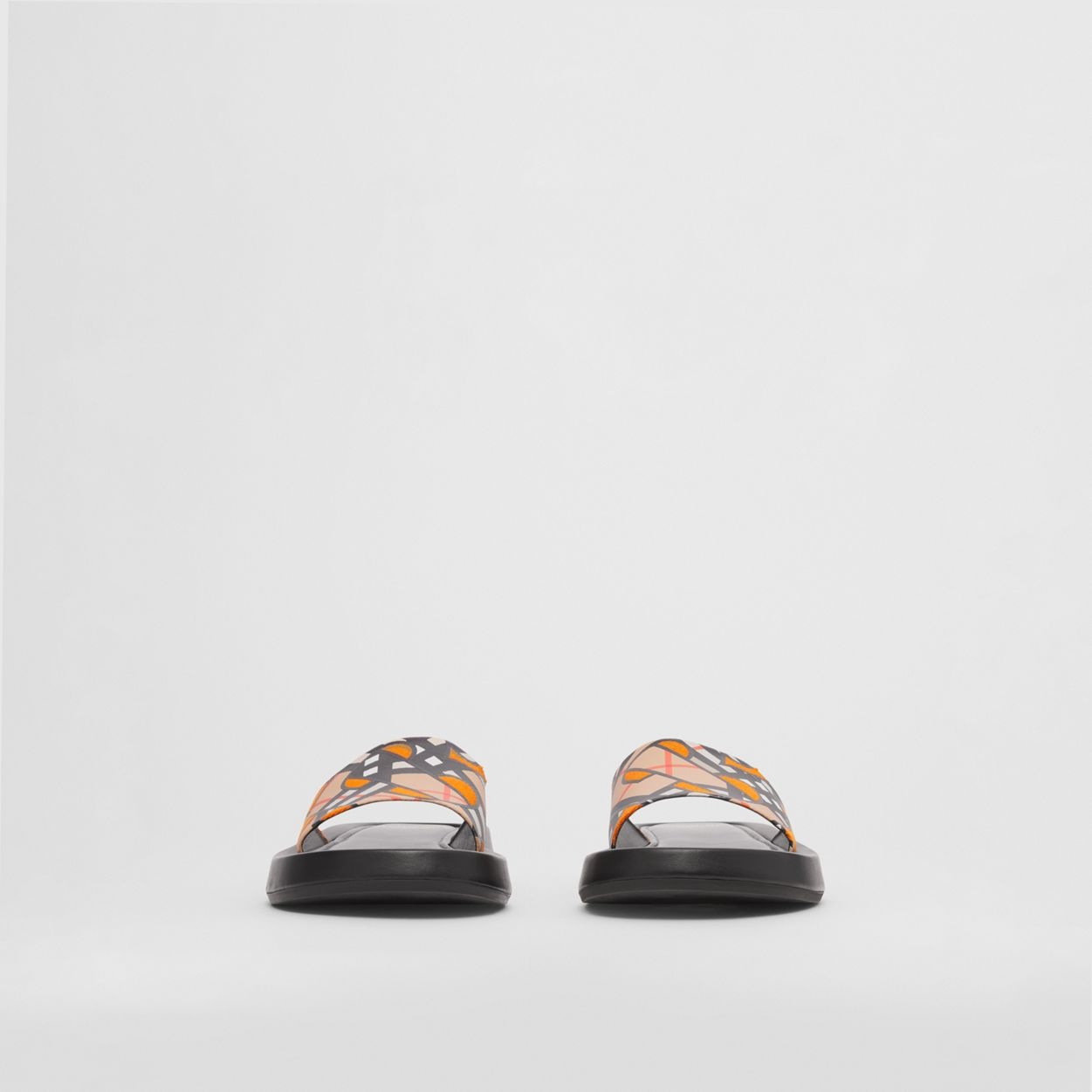 Monogram Print Linen Cotton Canvas Slides - 5