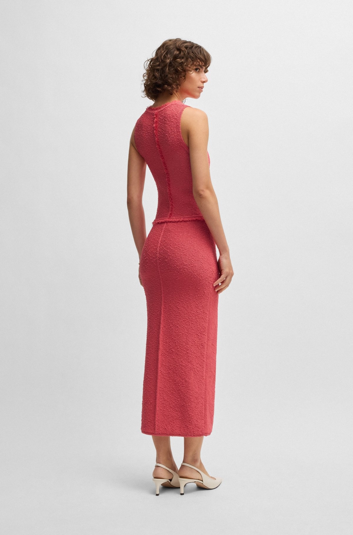 SLEEVELESS KNITTED DRESS WITH FRINGE TRIMS - 5
