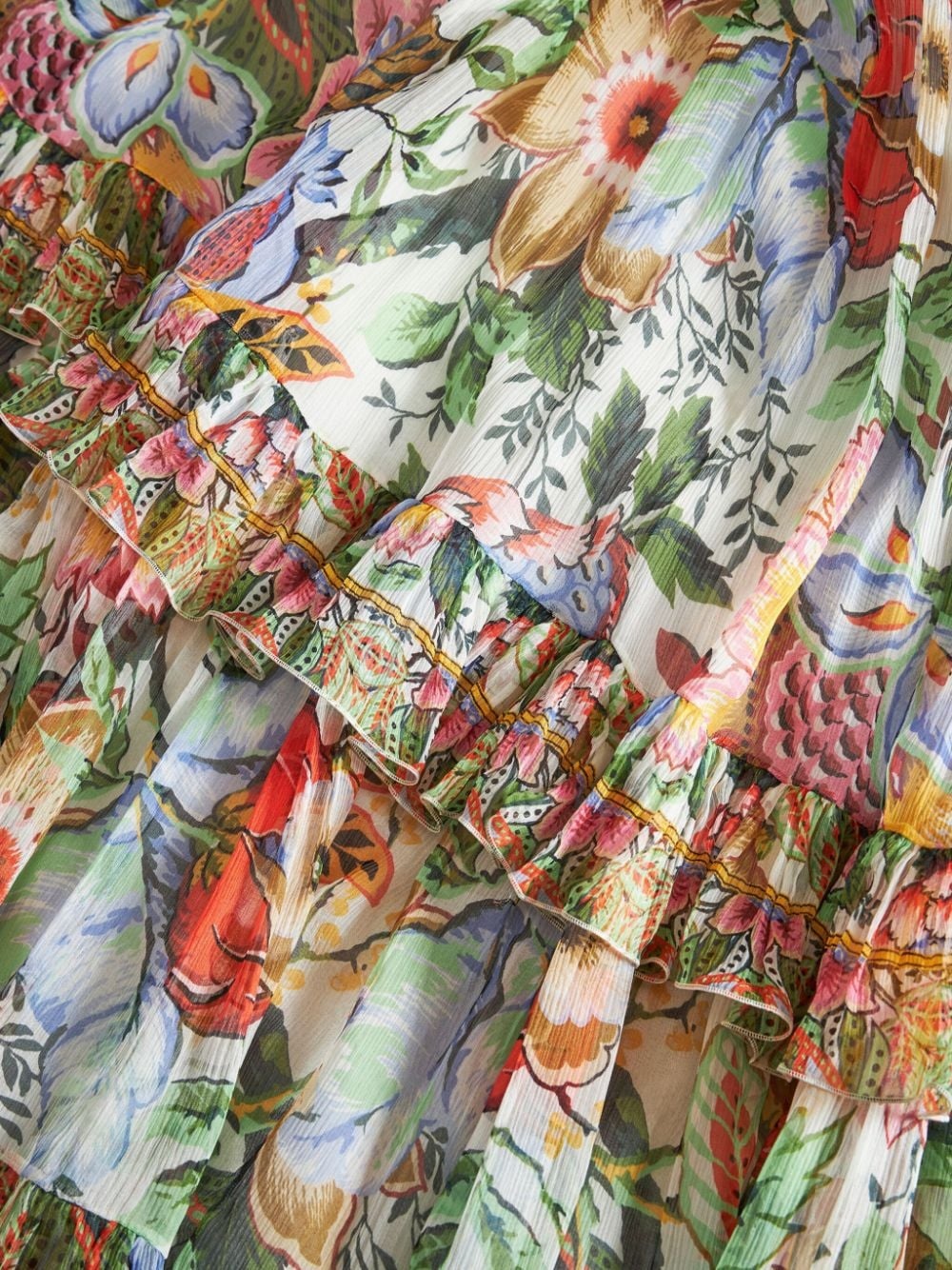 floral-print tiered silk skirt - 6