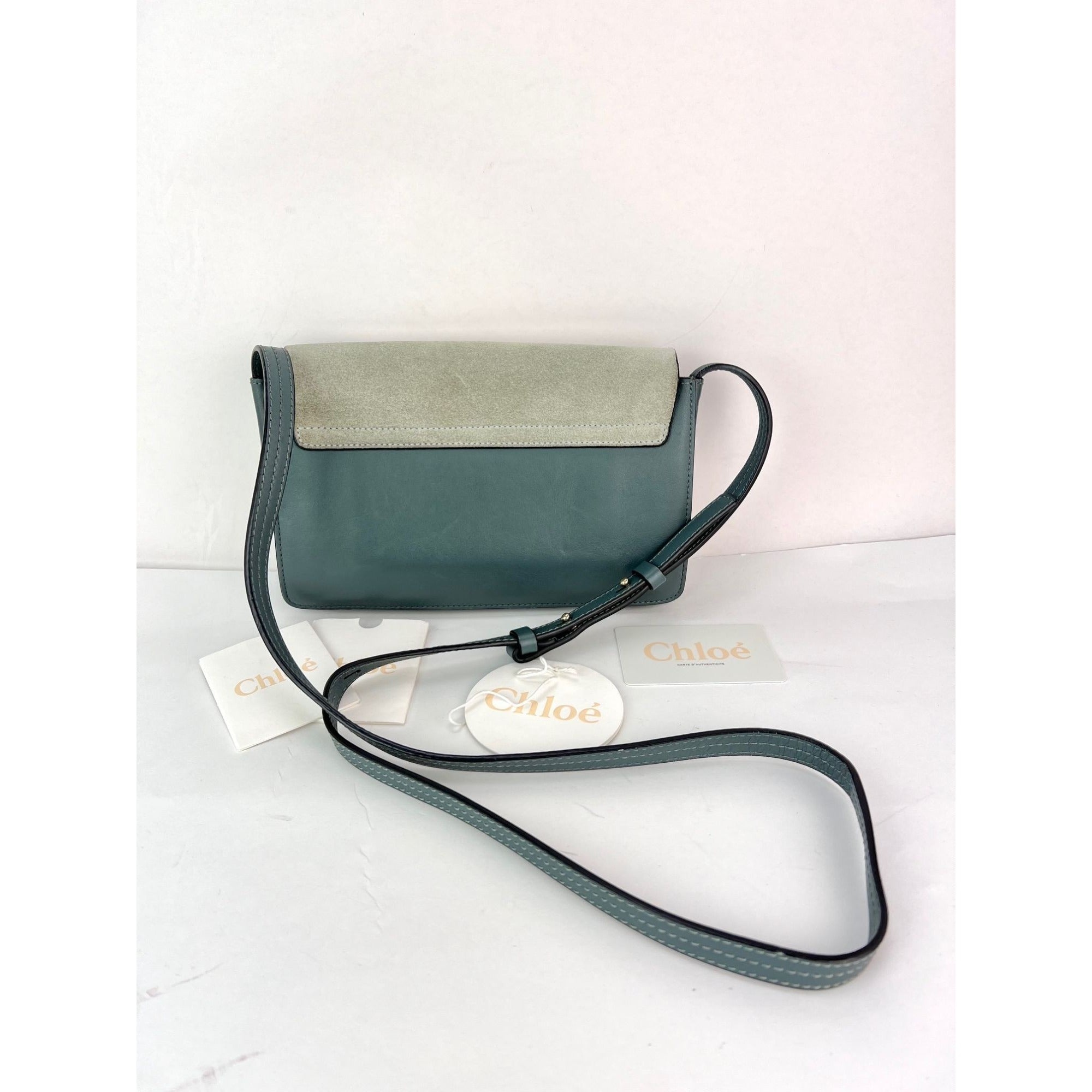 Chloe Faye Chain Suede Leather Gray Blue Crossbody Bag - 2