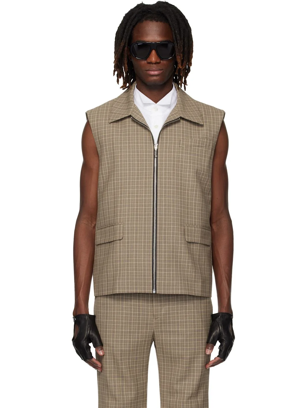 Brown Sleeveless Tailored Jacket Vest - 1