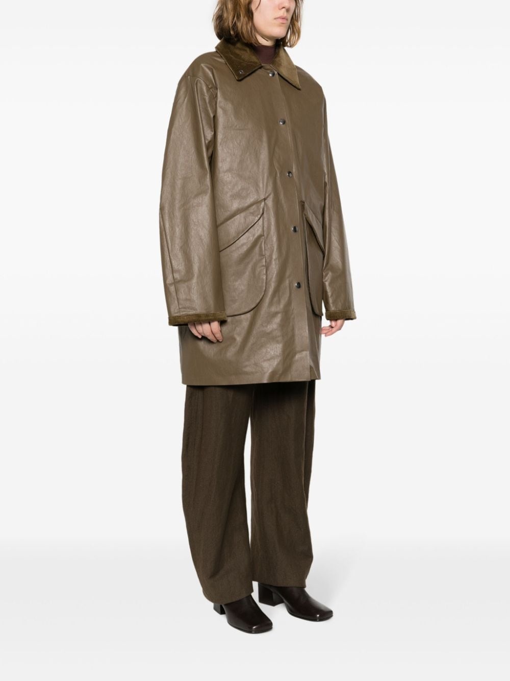 corduroy-collar button-up coat - 3