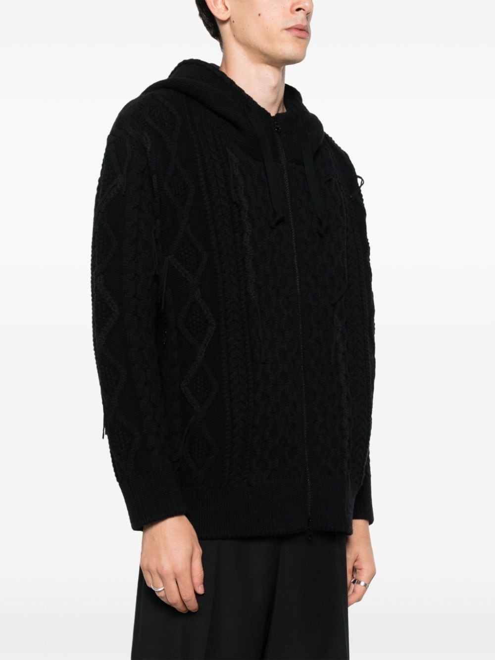 cable-knit drawstring hoodie - 3