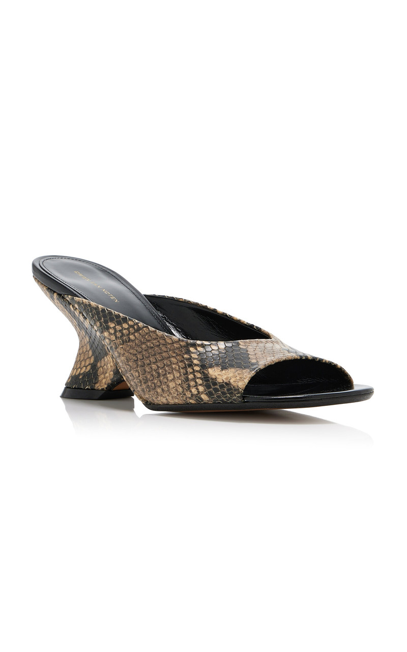 Snake-Print Leather Wedge Sandals animal 4