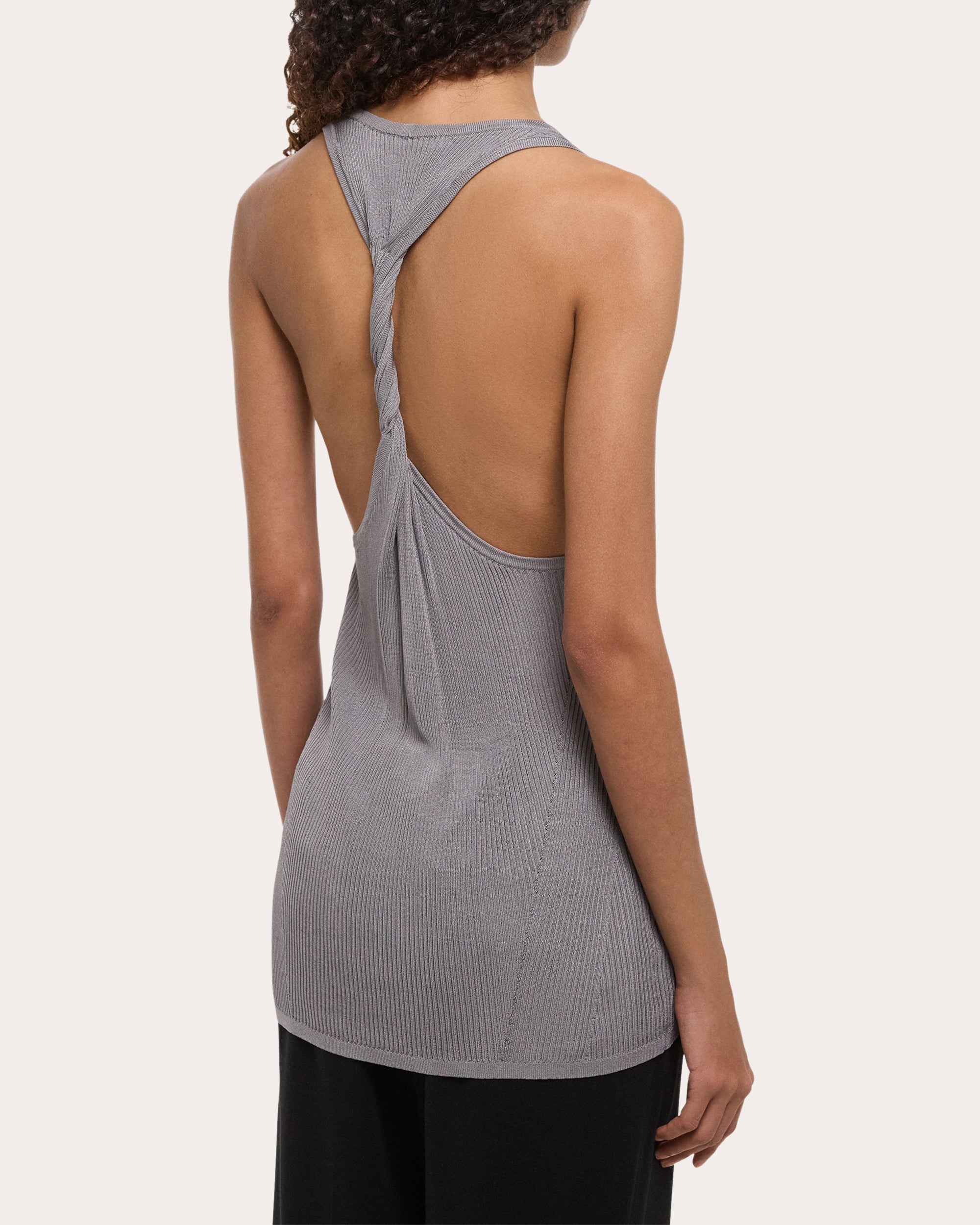 Rib Knit Twisted Racerback Tank Top - 4