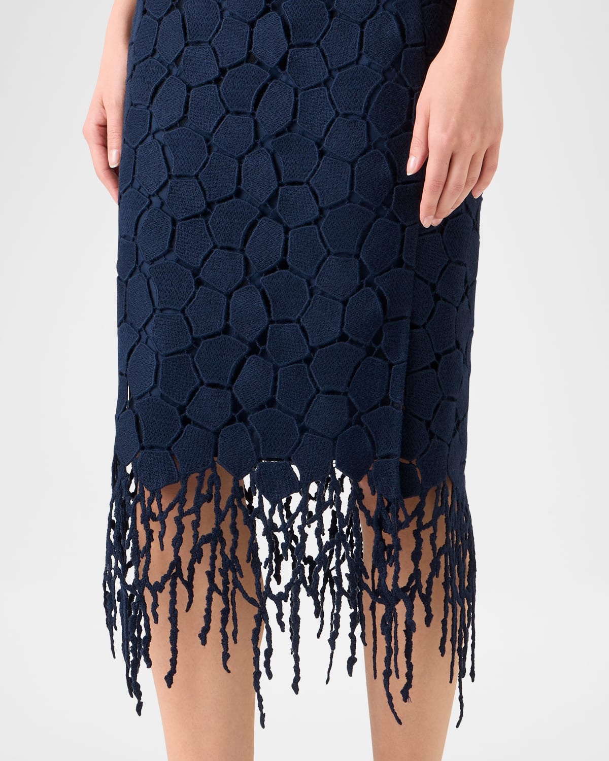 Broken Stone Guipure Fringed Midi Pencil Skirt - 5