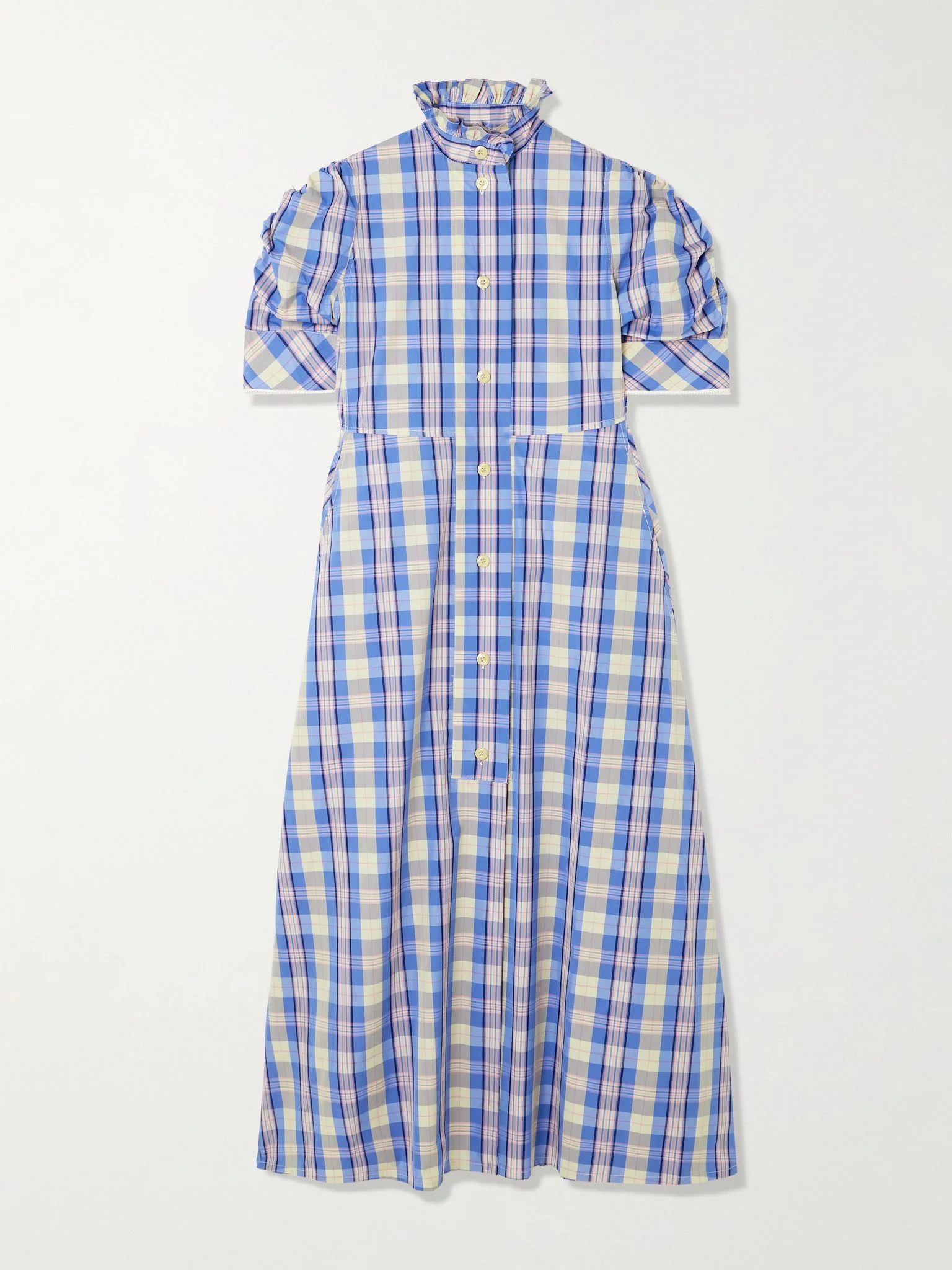 Venetia ruffled checked cotton-blend midi dress Blue - 1