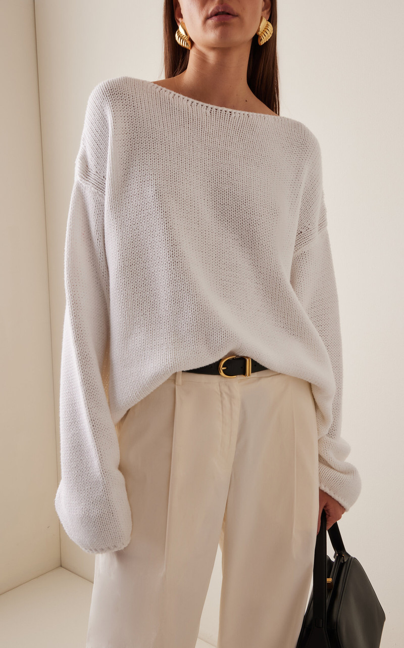 Another Tomorrow Draped Organic Cotton Sweater white outlook