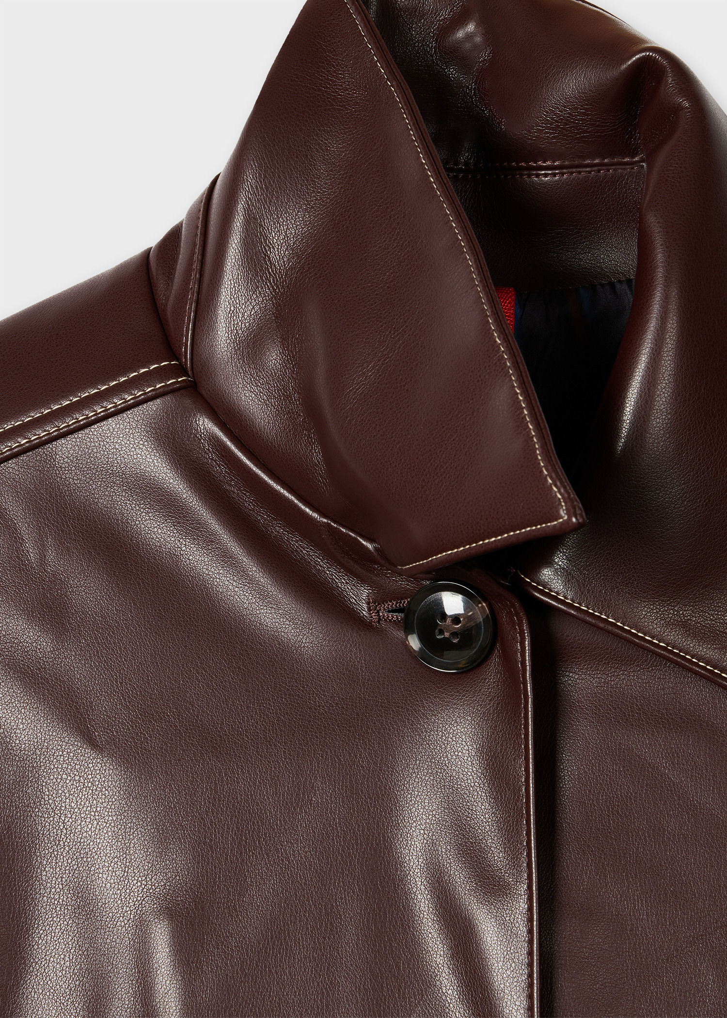 Women's Chocolate Brown Faux Leather Trench Coat - 2