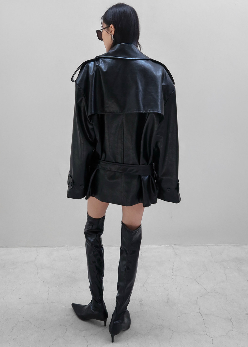 Nordana Faux Leather Short Trench - Black 14
