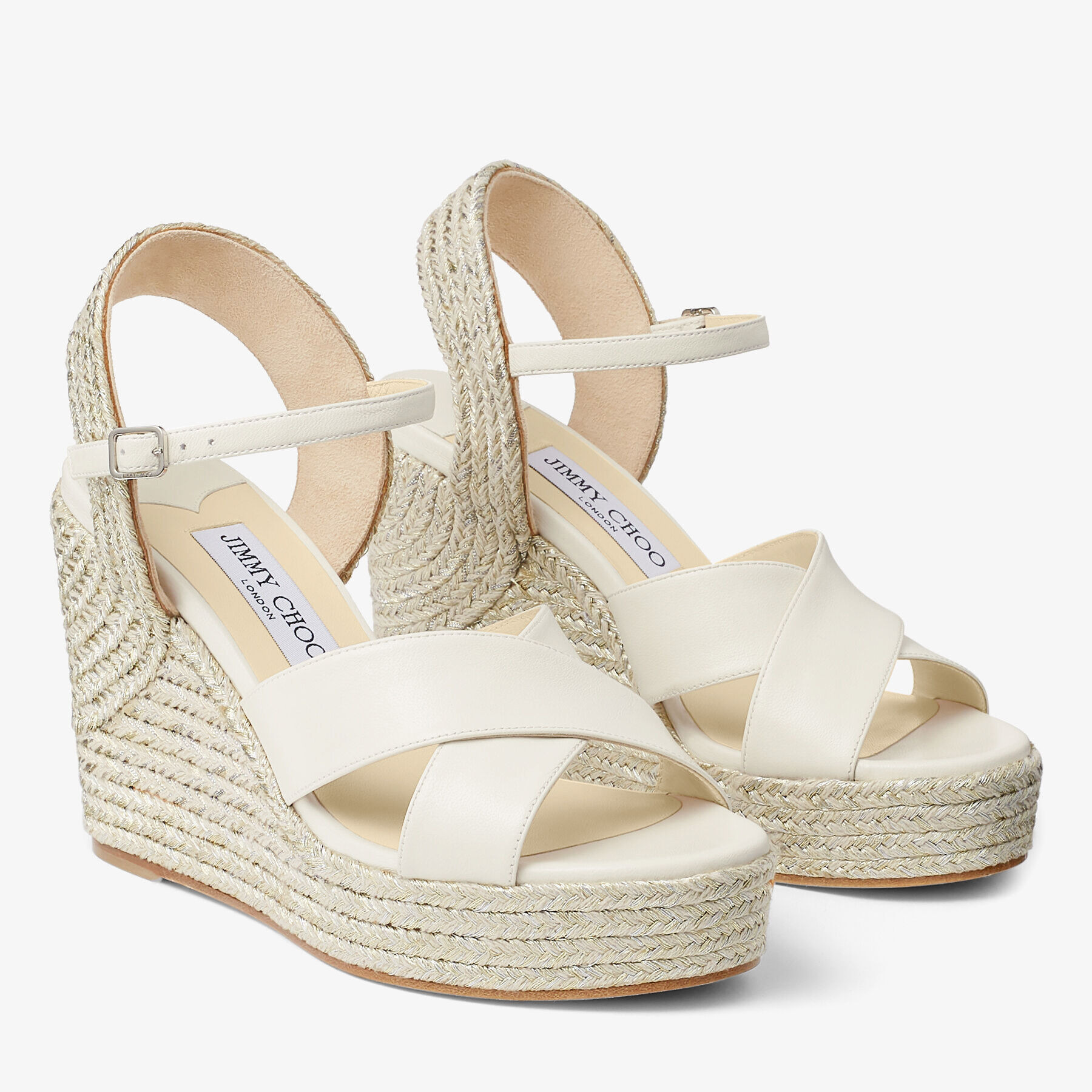 Dellena 100
Latte Nappa Leather Wedge with Metallic Rope Trim - 2