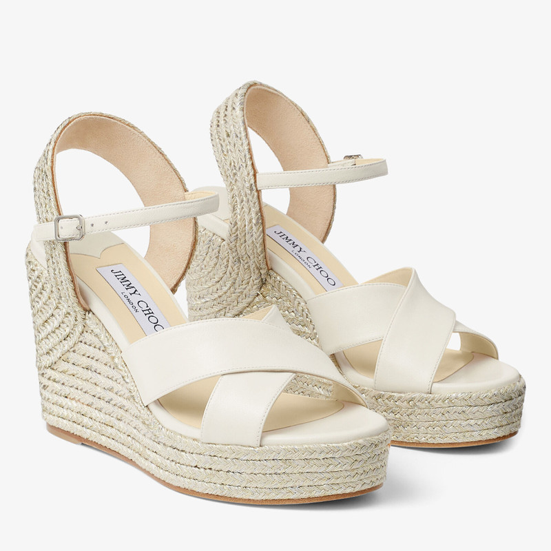 JIMMY CHOO Dellena 100
Latte Nappa Leather Wedge with Metallic Rope Trim outlook
