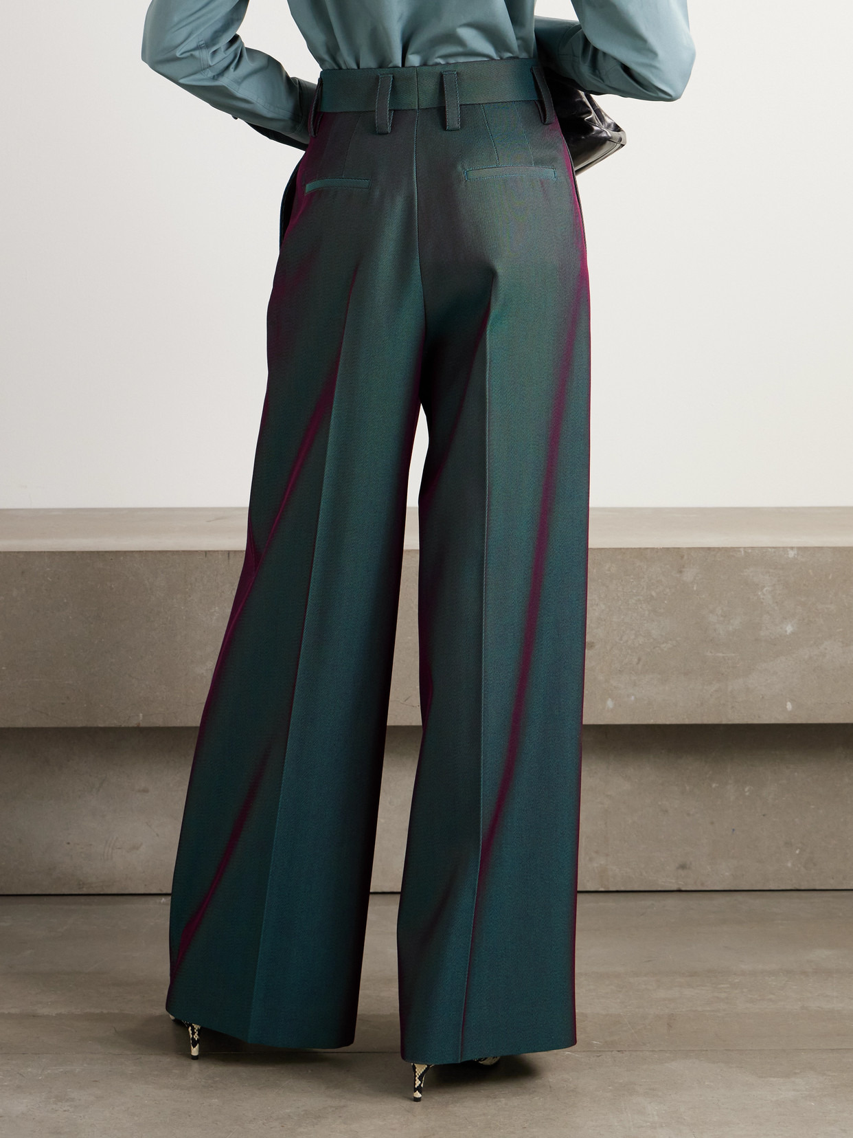 Pleated Iridescent Wool-blend Gabardine Wide-leg Pants - 3
