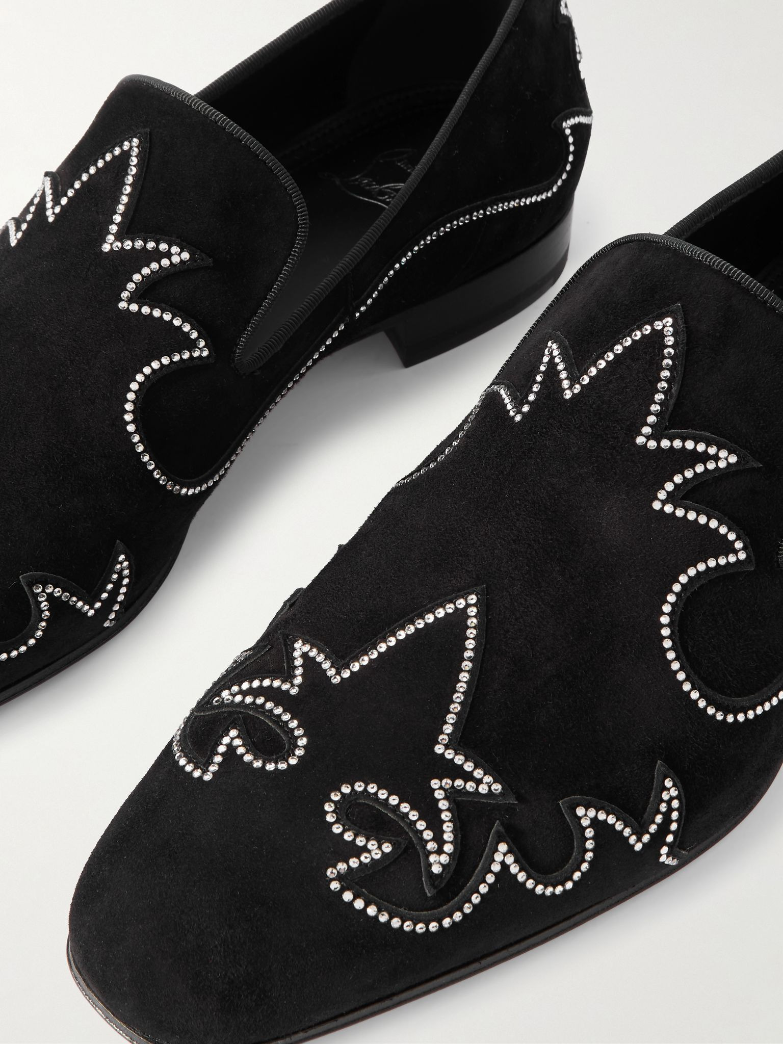 Dandysiago Grosgrain-Trimmed Embellished Velvet Loafers Black - 6