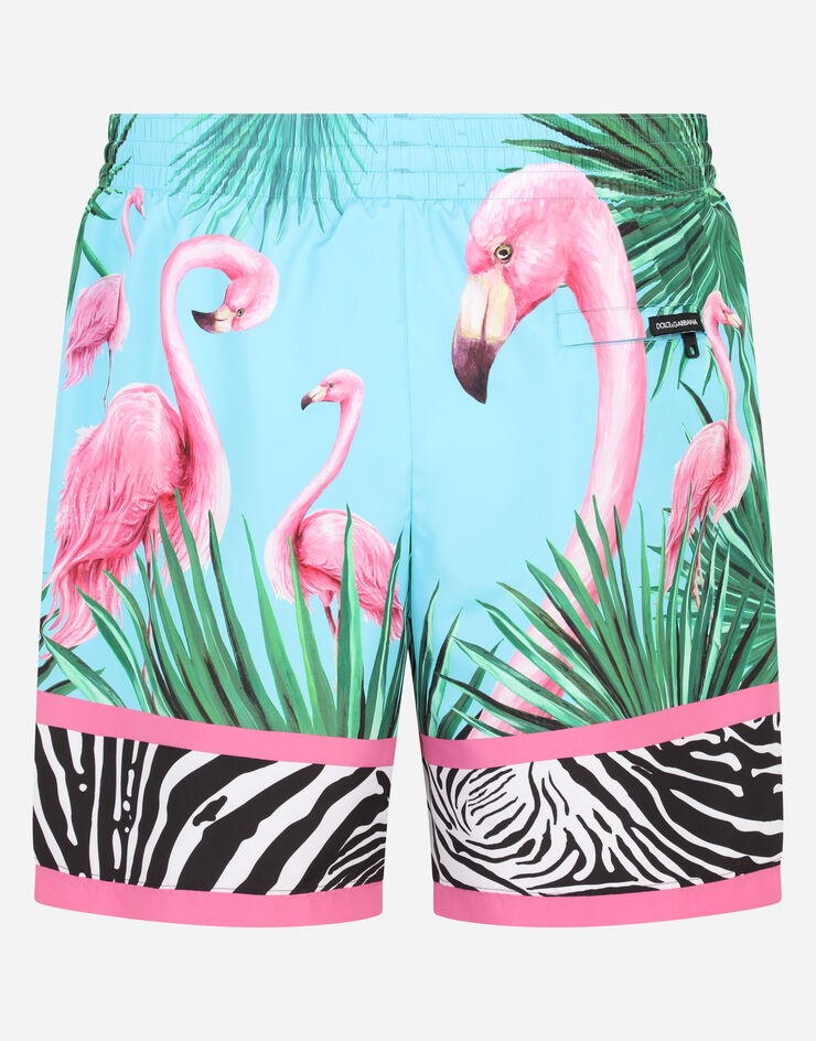 Mid-length swim trunks with flamingo print - 3