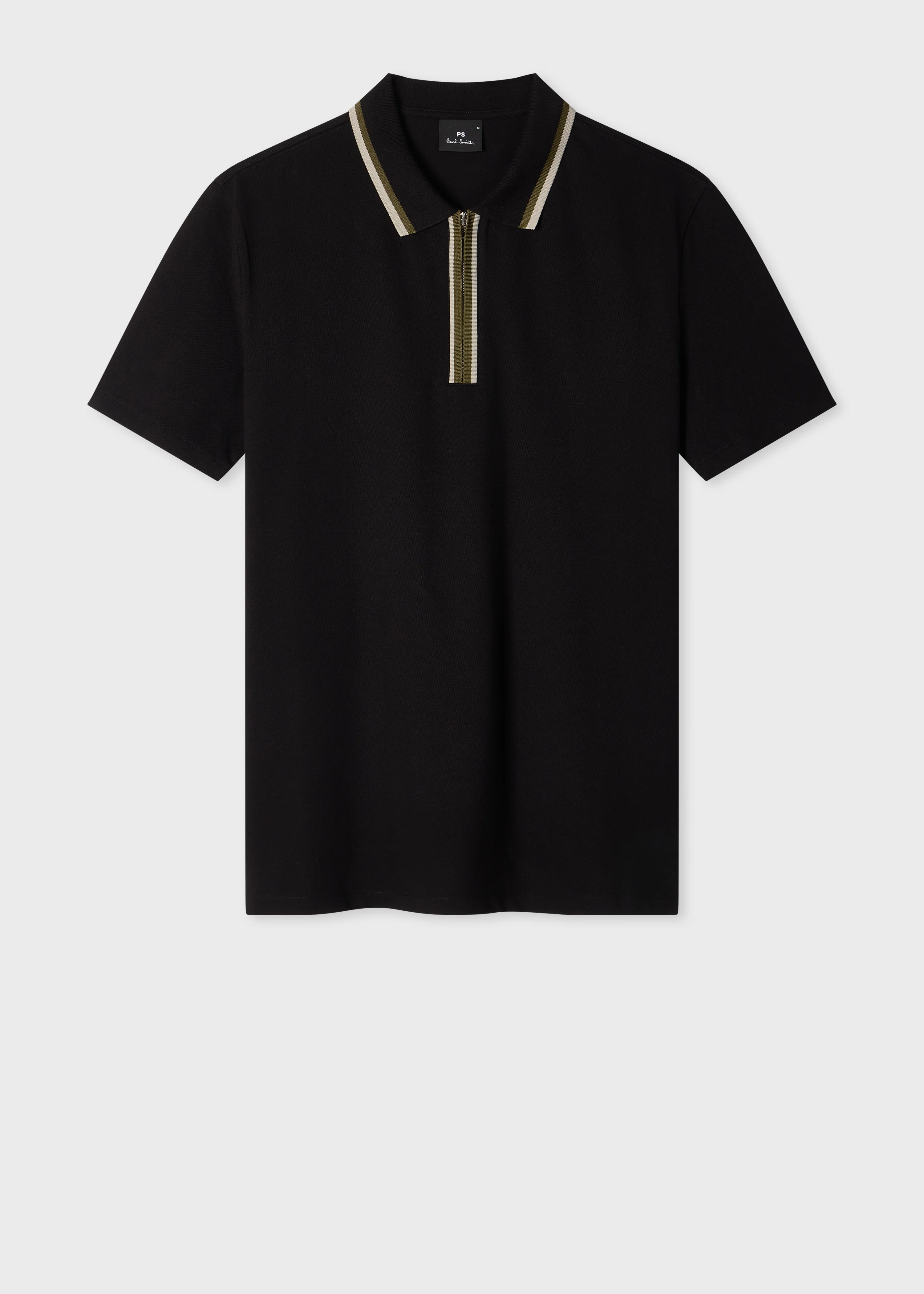 Black Contrast Tipping Zip Polo Shirt - 1