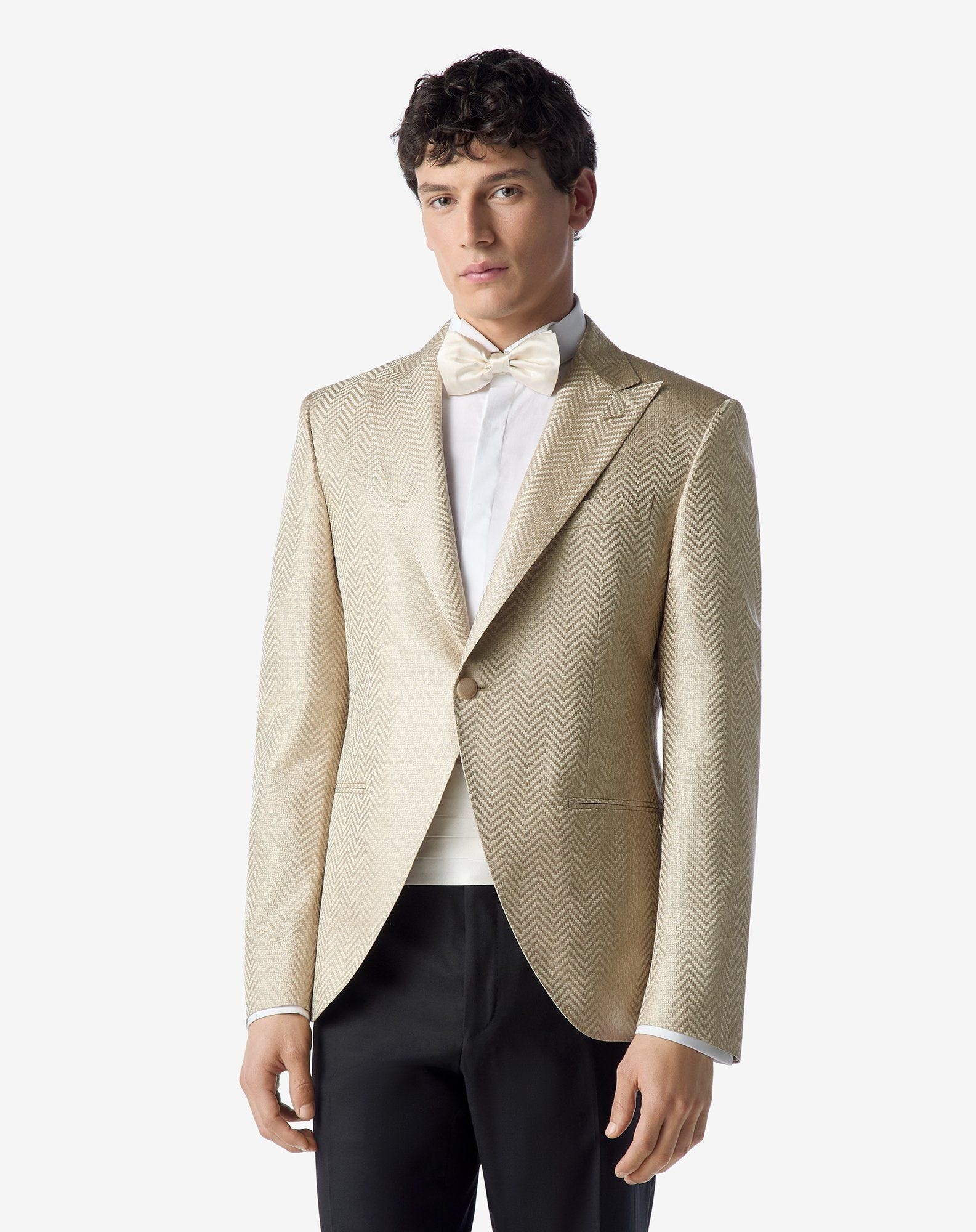 Beige optical chevron pure silk jacket - 1