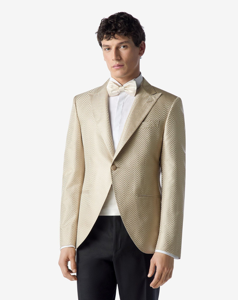 Beige optical chevron pure silk jacket 1